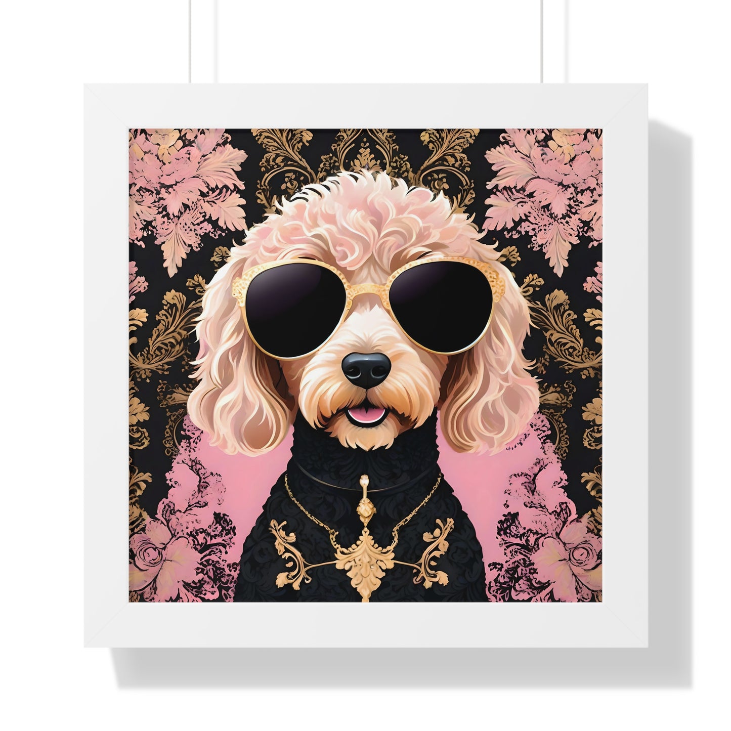 Vertical Poster - Golden Doodle in Damask and Shades - Wall Art - Kid Friendly