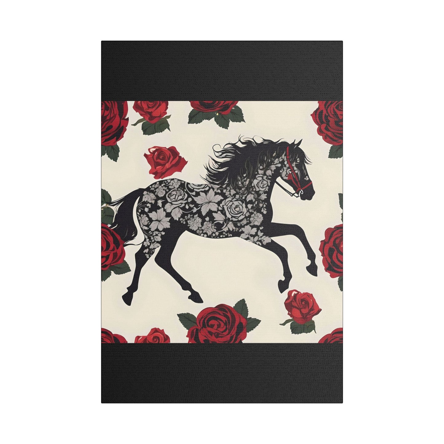 Art Print Canvas, Wall Decor, Satin Stretched Canvas, Equestrian Art, Office Decor, Home Decor - Horse & Roses