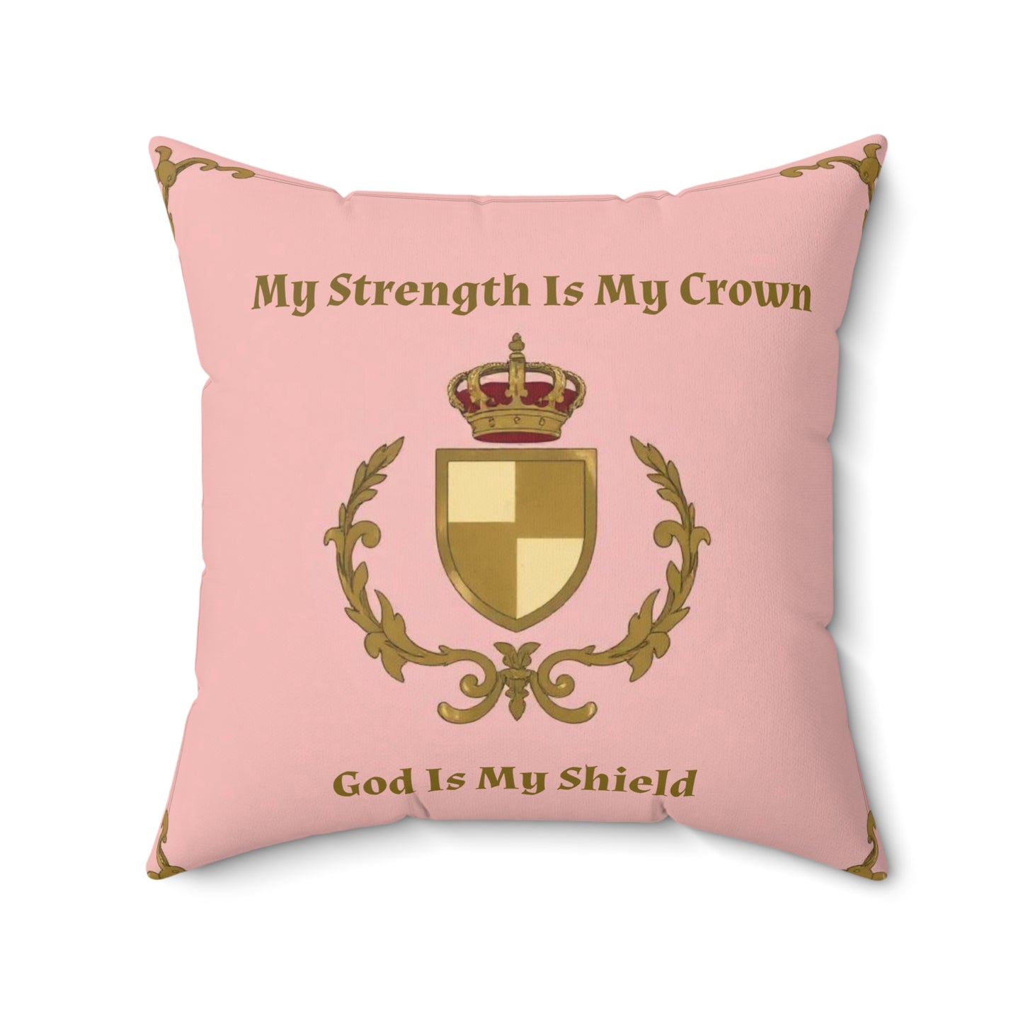Crown & Crest Spiritual Quote Throw Pillow, My Strength Is My Crown Decor, Decorative Cushion, Spiritual Home Accent, Faith-Based Gift, Cozy Living