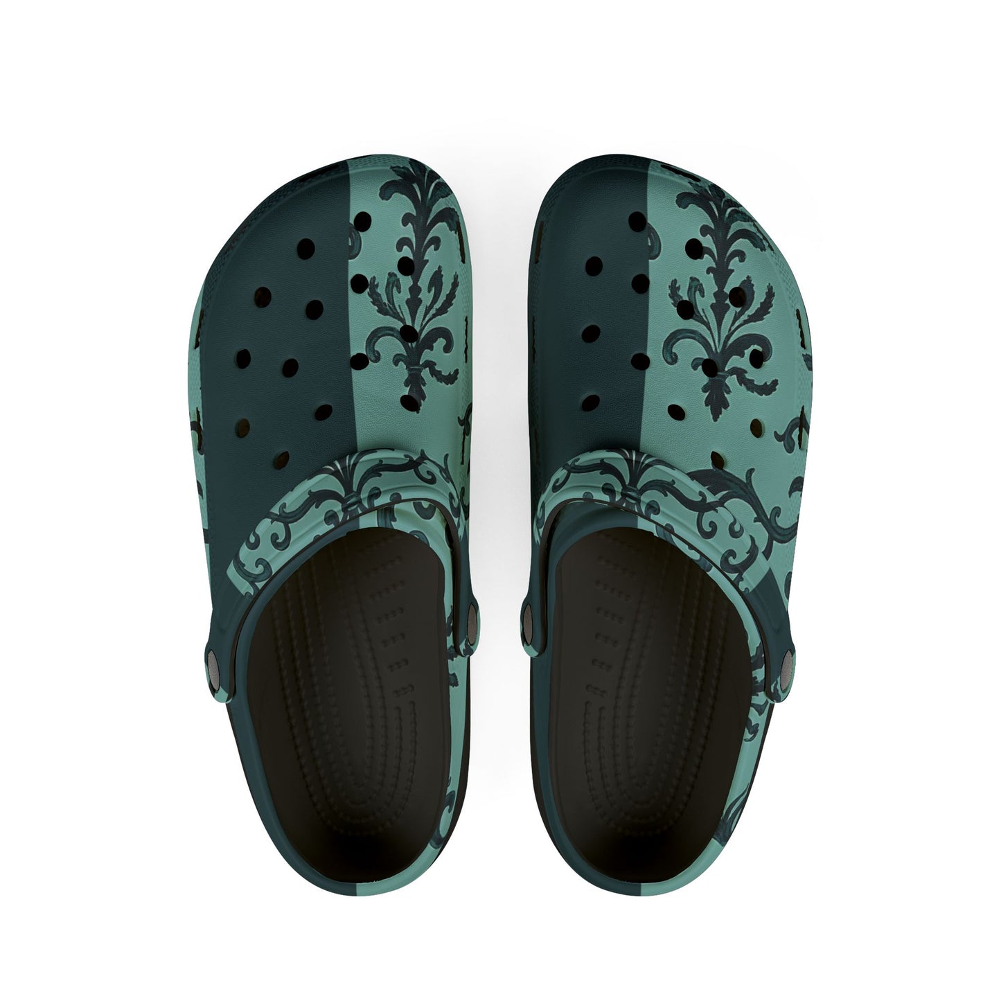 Stylish EVA Foam Rubber Clogs with Elegant Pattern | Comfortable Footwear for Home & Outdoors, Casual Slip-Ons, Spring Fashion - Teal Striped Rococo