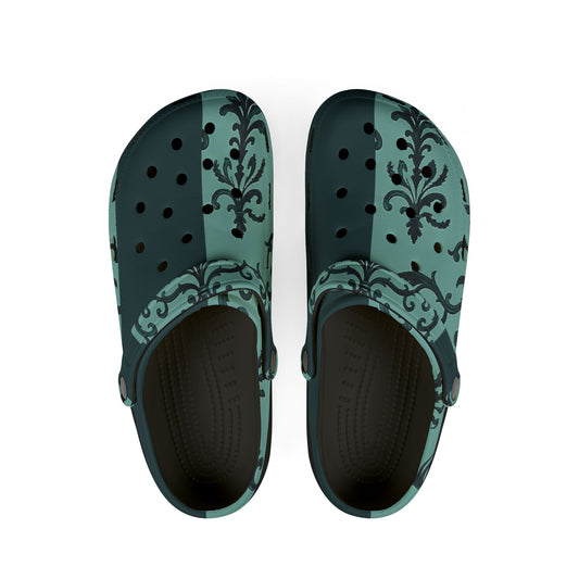 Stylish EVA Foam Rubber Clogs with Elegant Pattern | Comfortable Footwear for Home & Outdoors, Casual Slip-Ons, Spring Fashion - Teal Striped Rococo