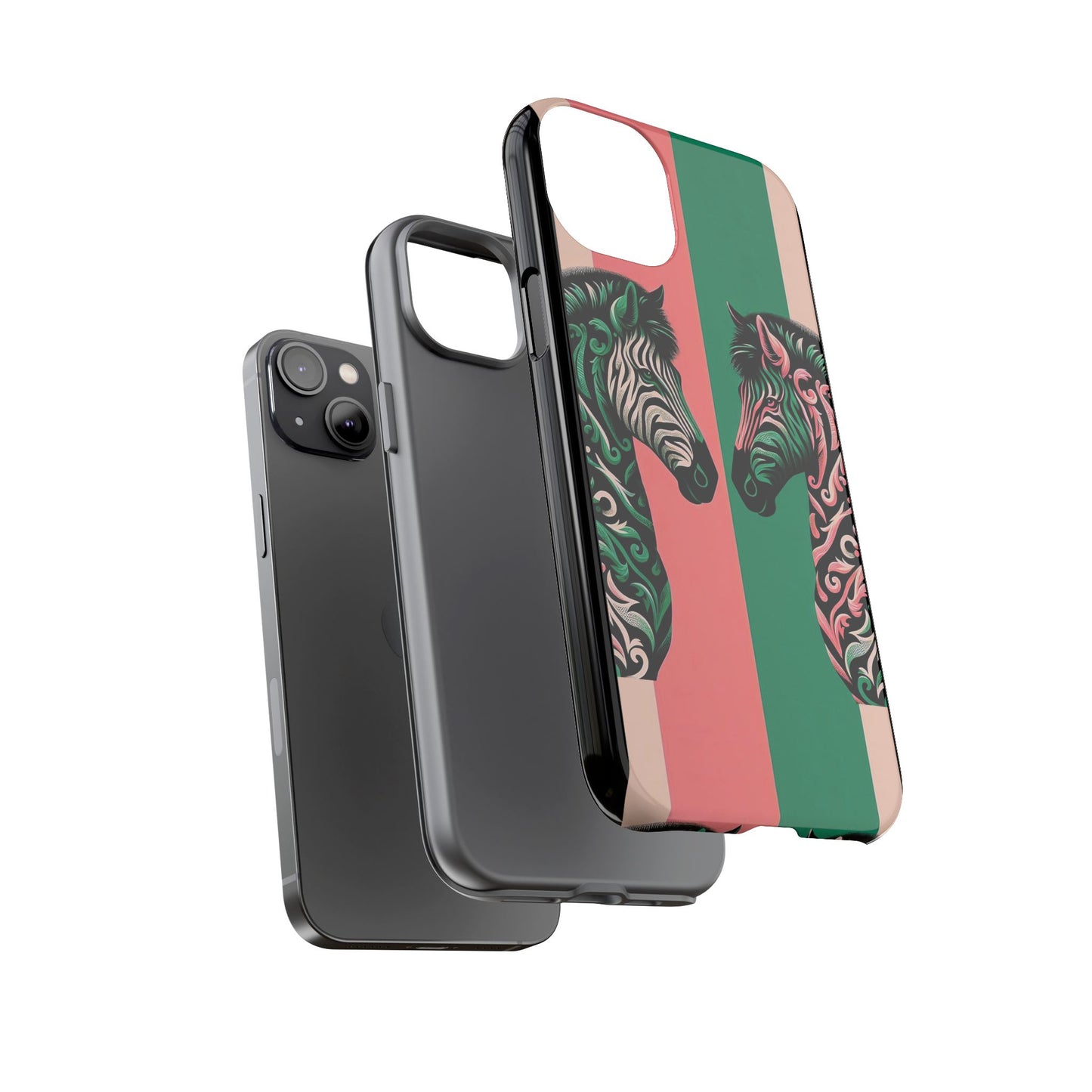 Phone Case - Elegant Pink & Green Zebra Damask Design