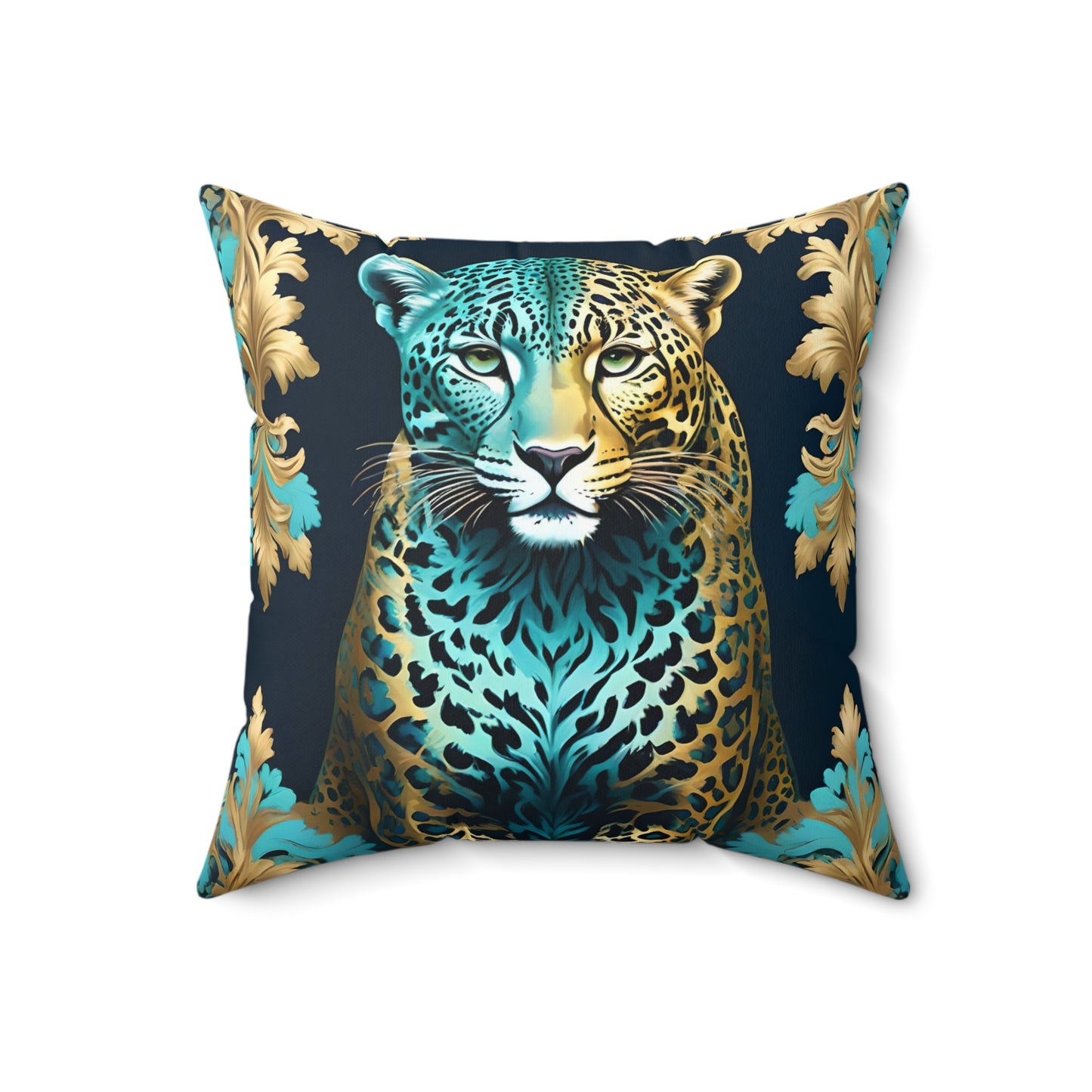 Luxurious Leopard Print Square Pillow - Decorative Home Accent - Turquoise Leopard