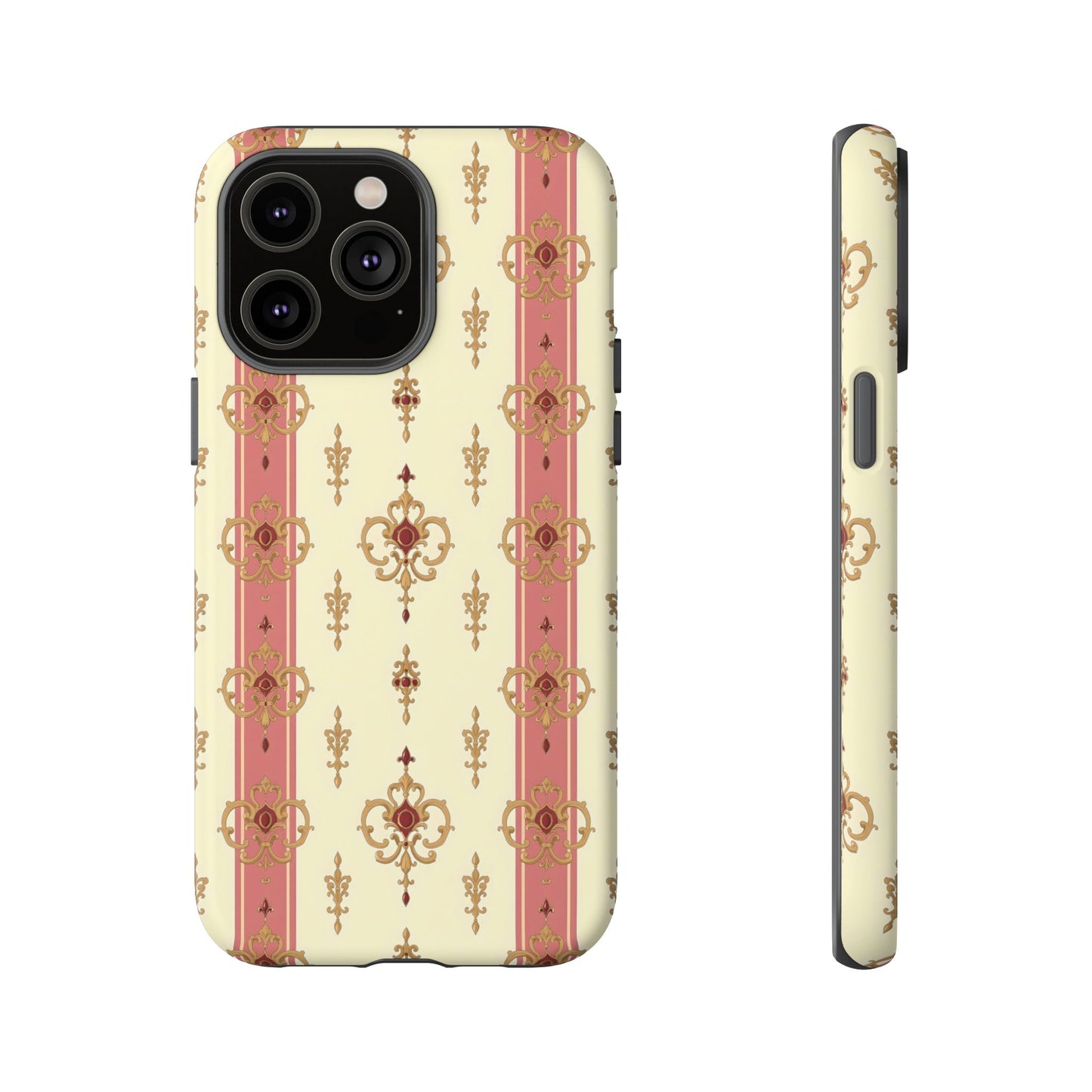 Elegant Floral Motif Phone Case - Tough Cases with Vintage Design - Mauve Striped Gold Damask
