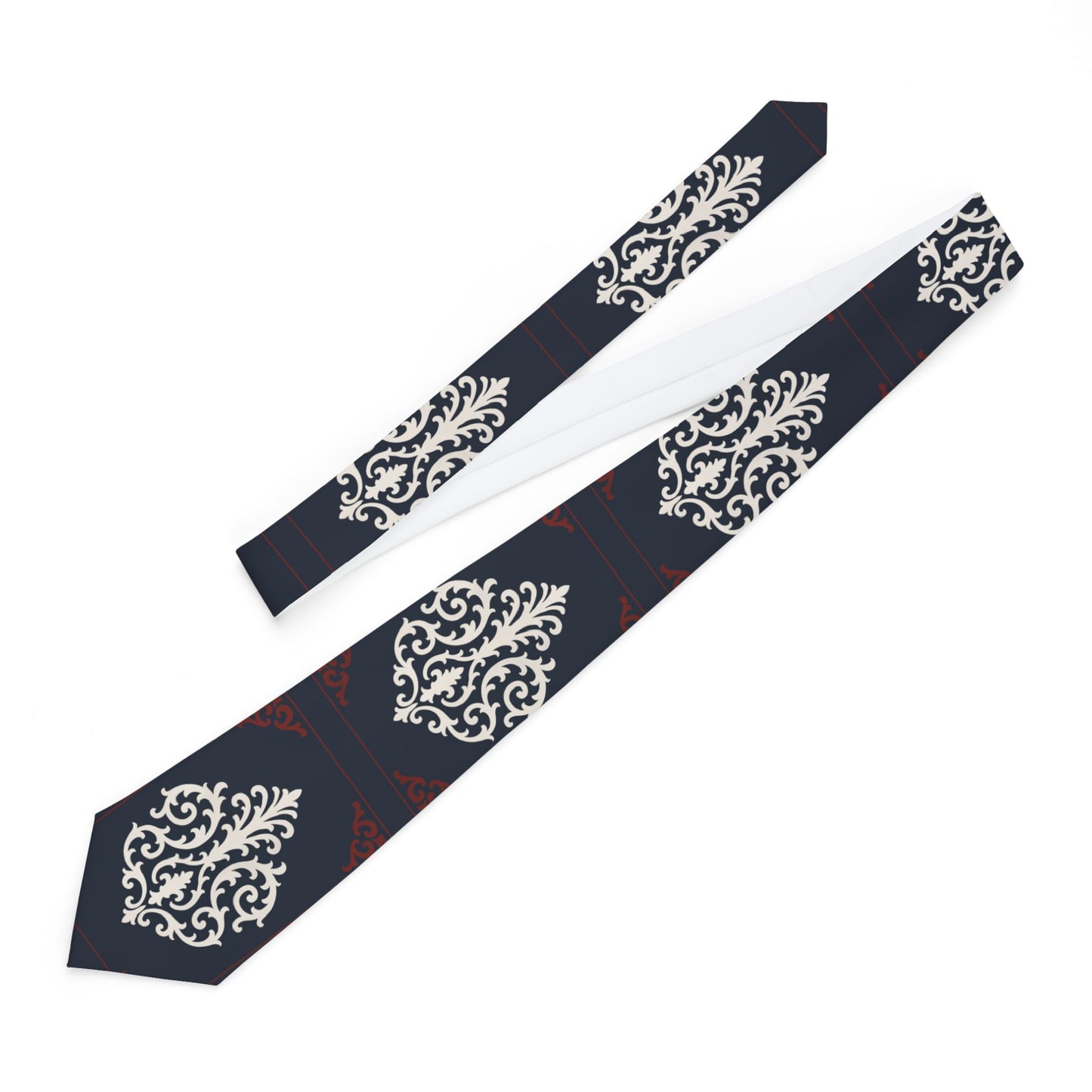 Dusk Blue-Maroon & White Baroque Necktie — Classic Baroque Pattern Tie for Weddings & Formal Wear