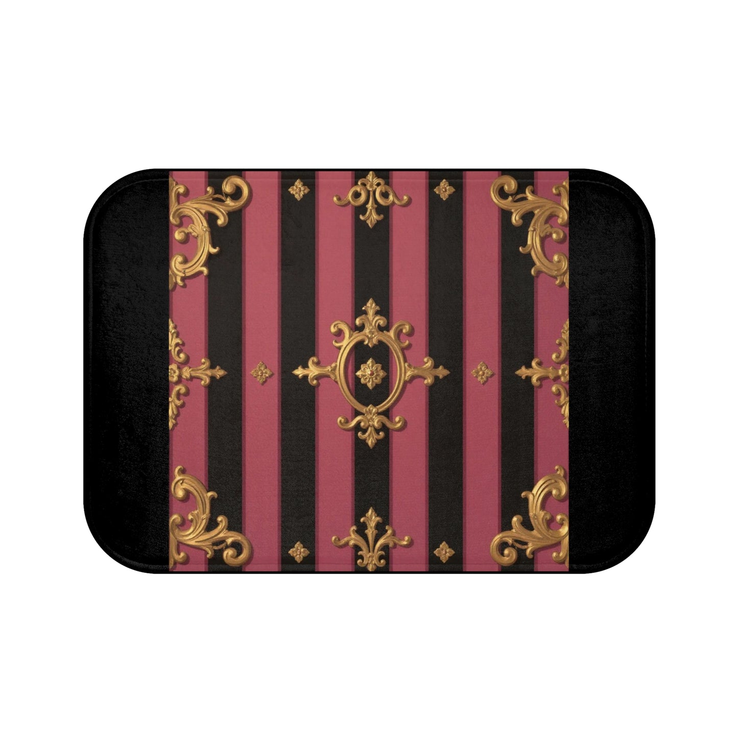 Elegant Black & Mauve Striped Gold Baroque Bath Mat, Luxurious Bathroom Decor, Home Spa Accessory, Fancy Gift for Housewarming