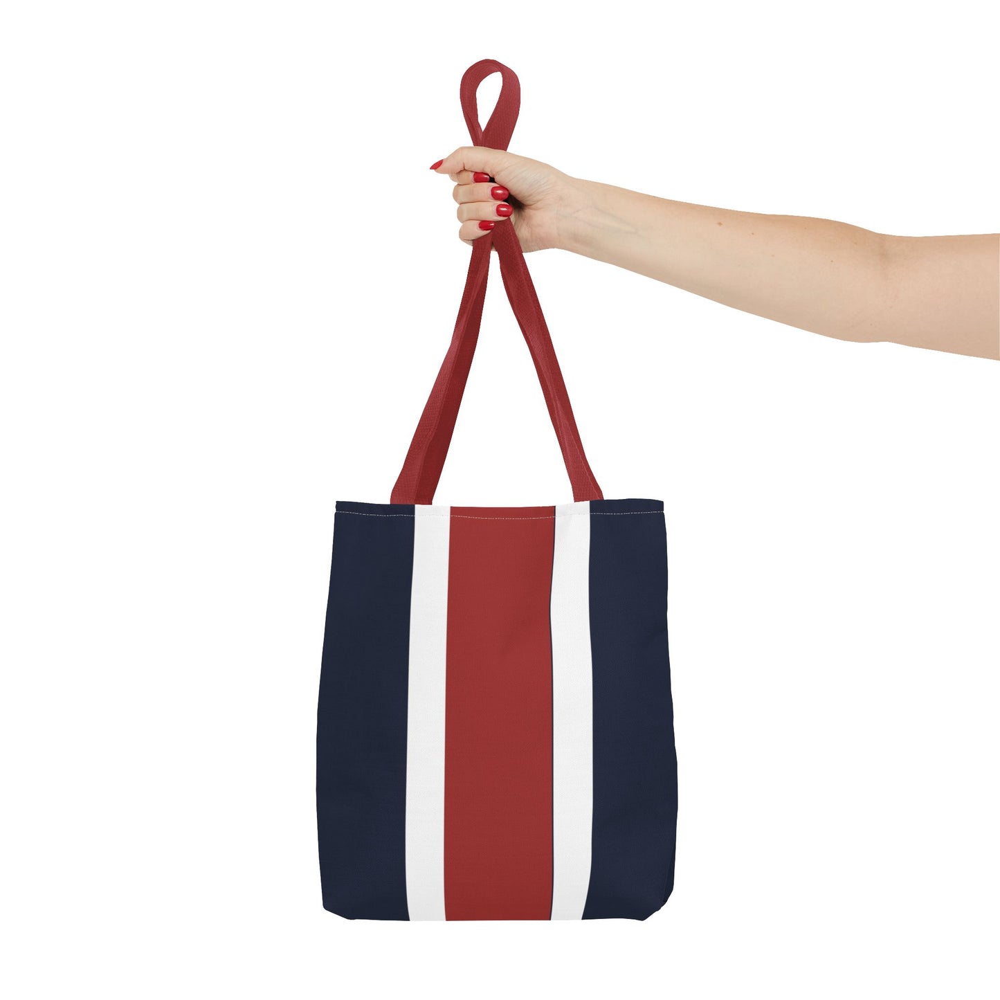 Lunar Midnight & Red-White Striped Tote Bag, Summer Beach Bag, Casual Shopping Tote, Patriotic Gift for Her, Travel Accessory