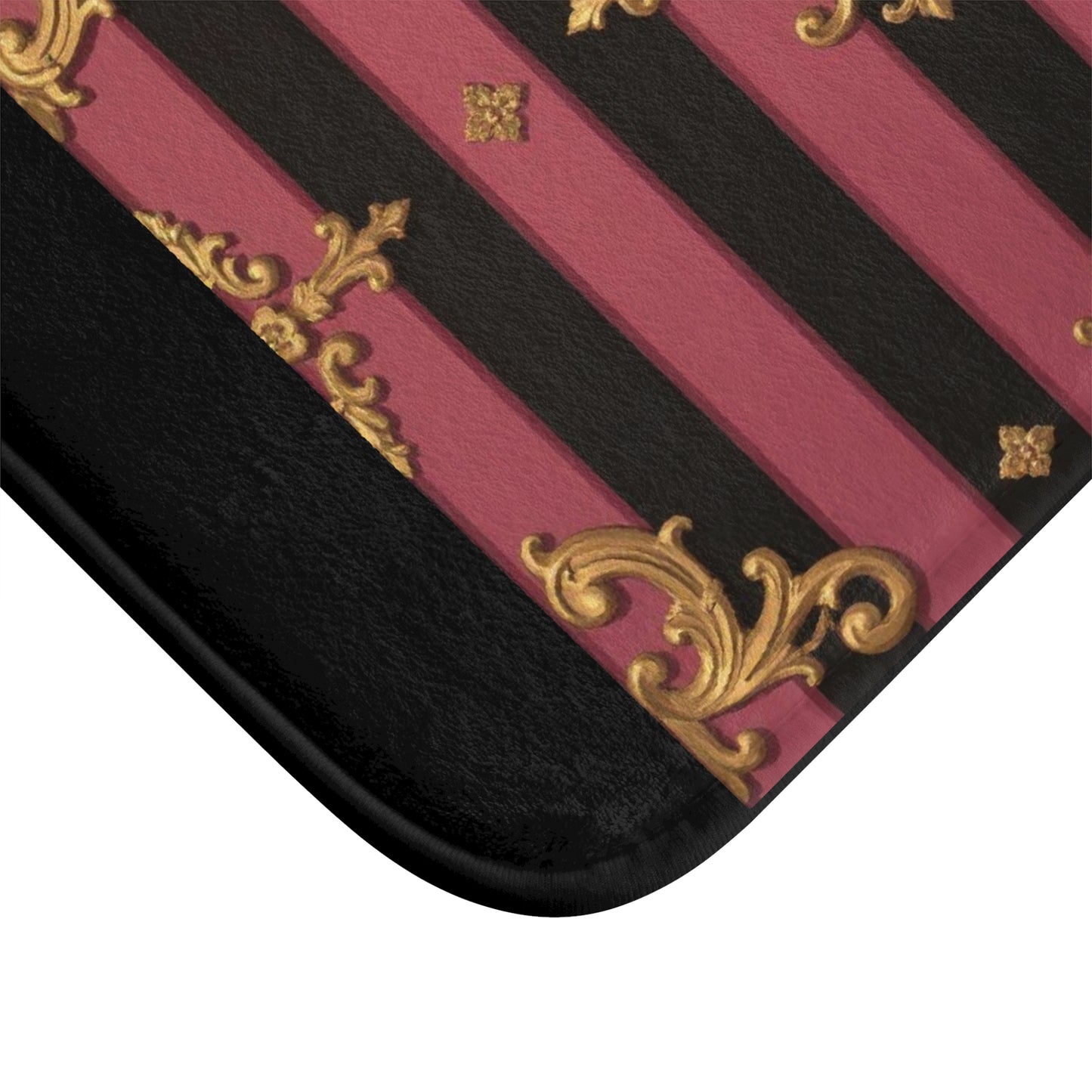 Elegant Black & Mauve Striped Gold Baroque Bath Mat, Luxurious Bathroom Decor, Home Spa Accessory, Fancy Gift for Housewarming