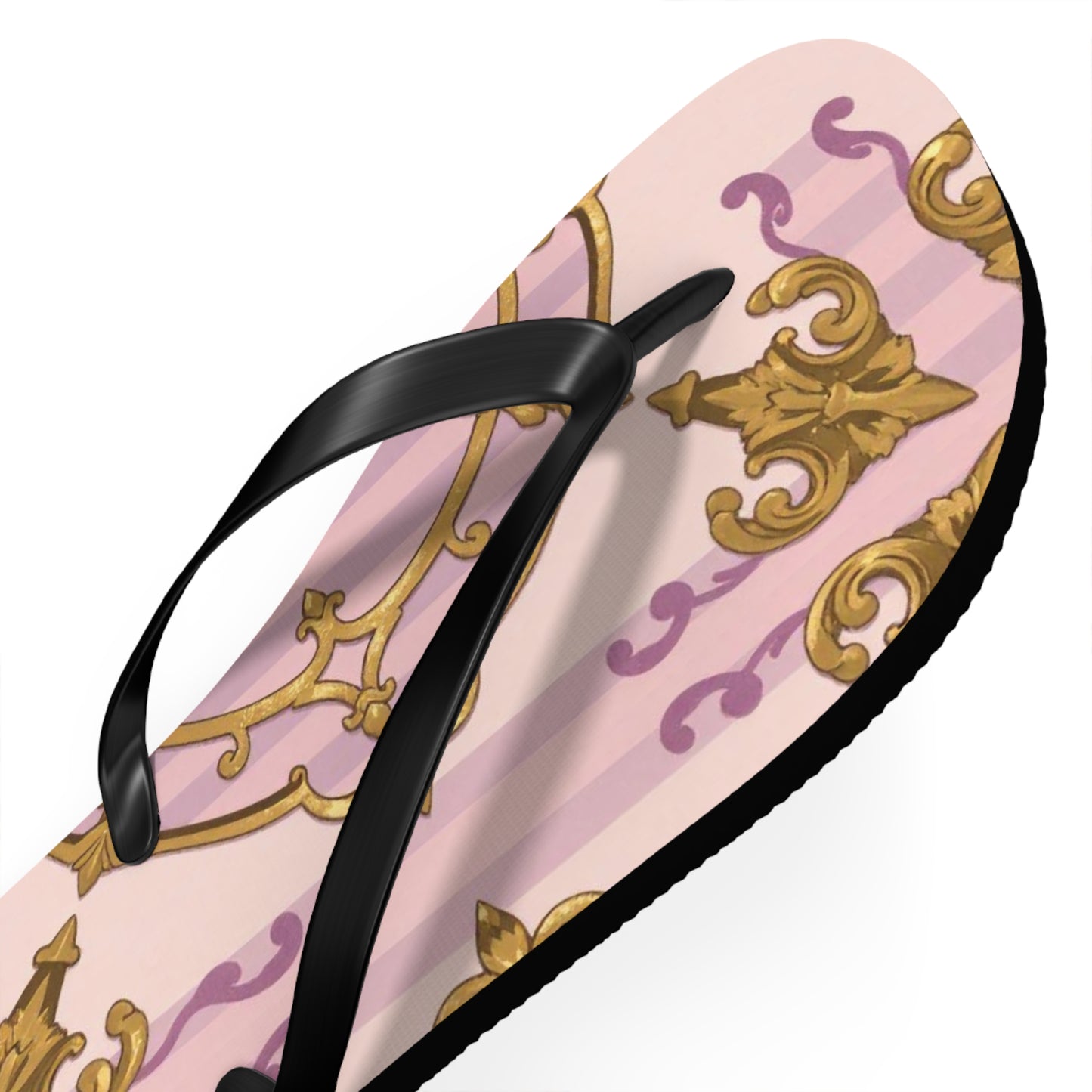 Elegant Lavender & Alabaster Striped Gold Baroque Flip Flops - Perfect for Summer Days, Beach Trips, Pool Parties, Vacation, and Relaxing at Home
