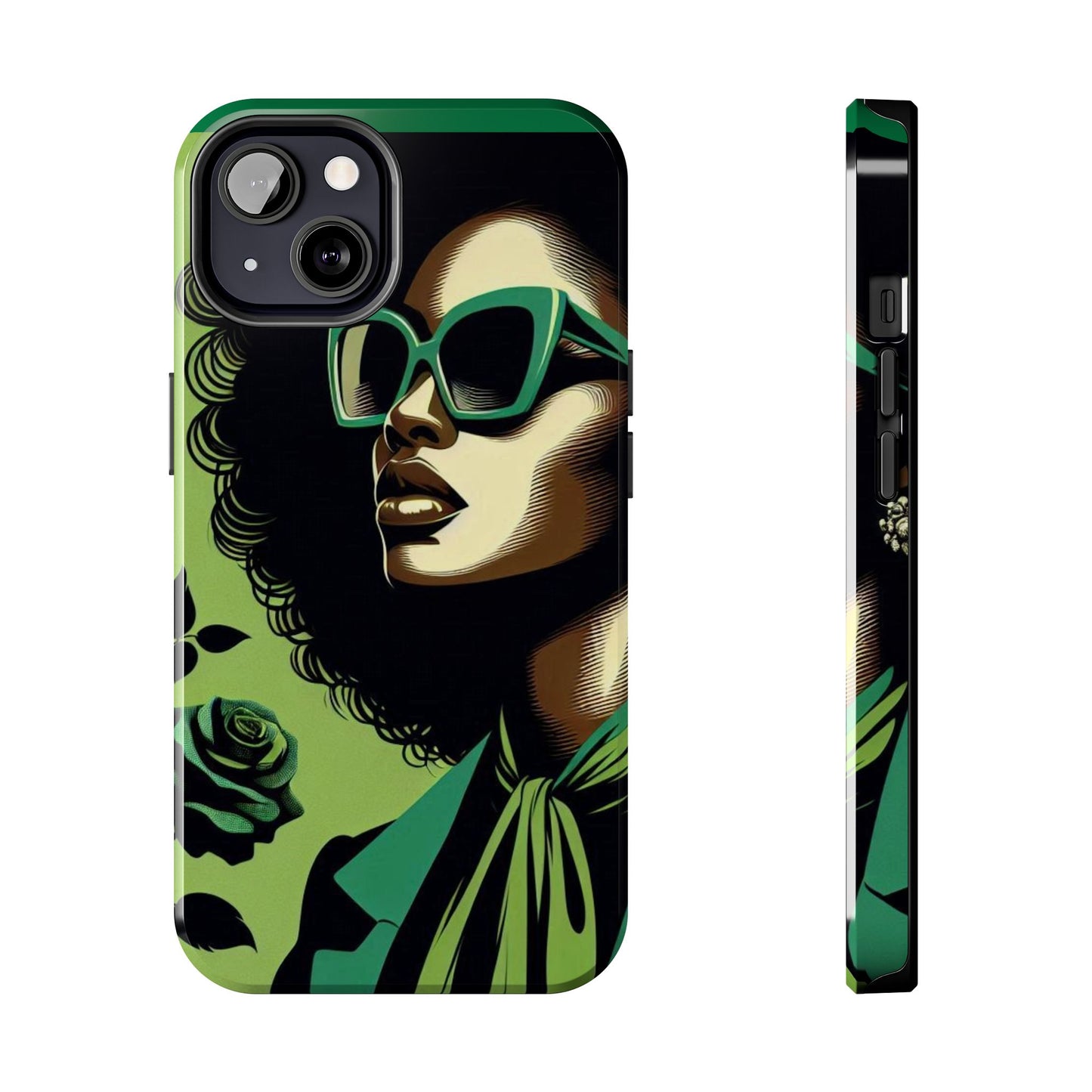 Chic Tough Phone Case | Artistic Green & Black Design | Phone Protection, Gift for Her, Stylish Accessory, Trendy Tech - Lady in Green
