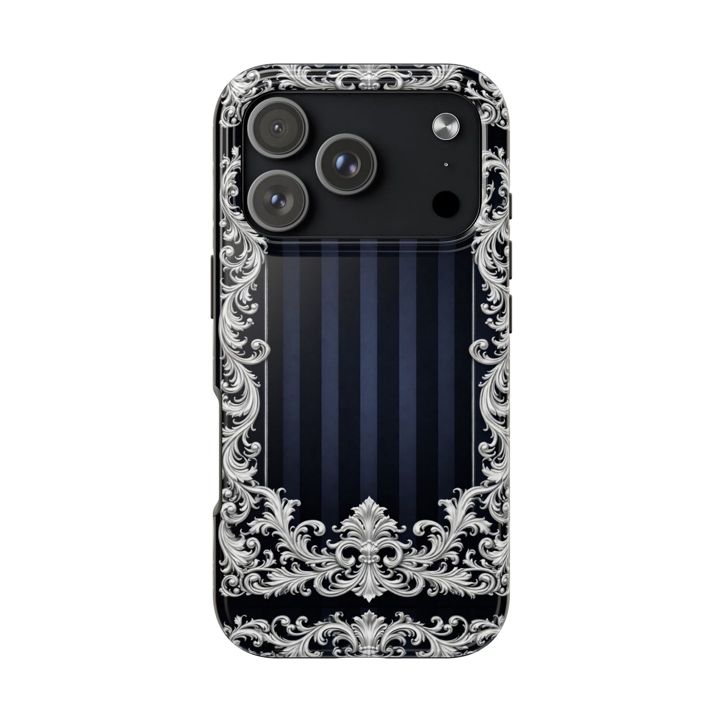 Navy Stripes & Baroque Tough Phone Case — Protective Decorative iPhone Case