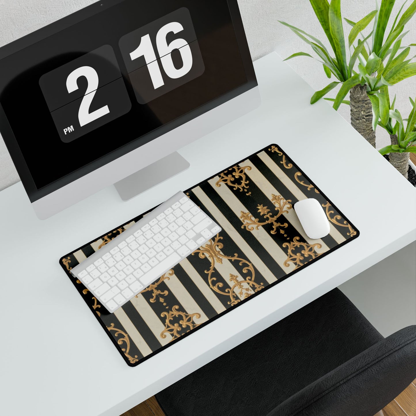 Elegant Black & Alabaster Striped Baroque Desk Mats - Stylish Office Accessories for Home & Work, Gamer Mats, Desk Decor, Chic Gifts