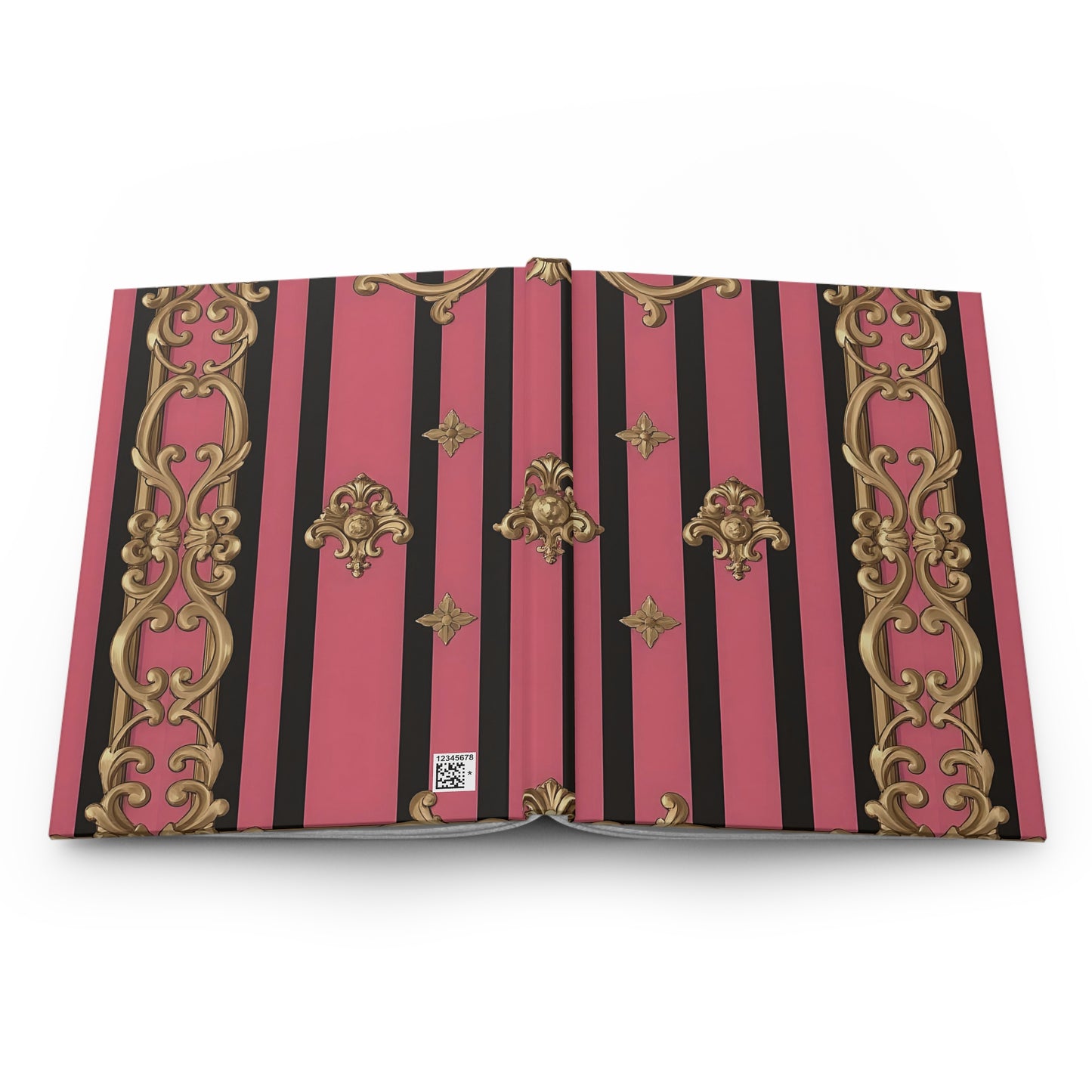 Elegant Pink and Gold Hard Cover Journal for Writing, Gifts, Notebook, Art Journal, Diary - Pink Striped Gold Rococo