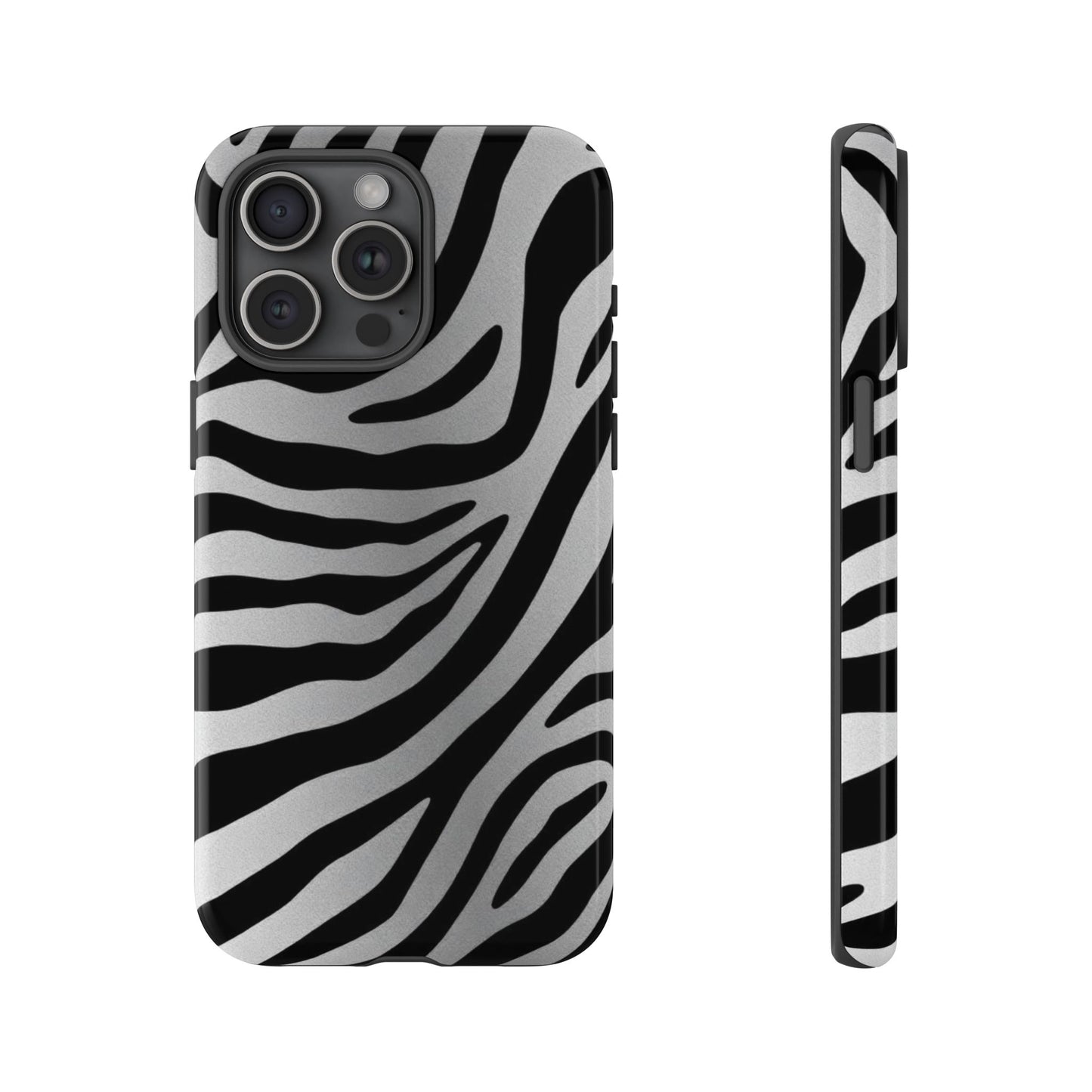 Zebra Print Tough Phone Case - Silver