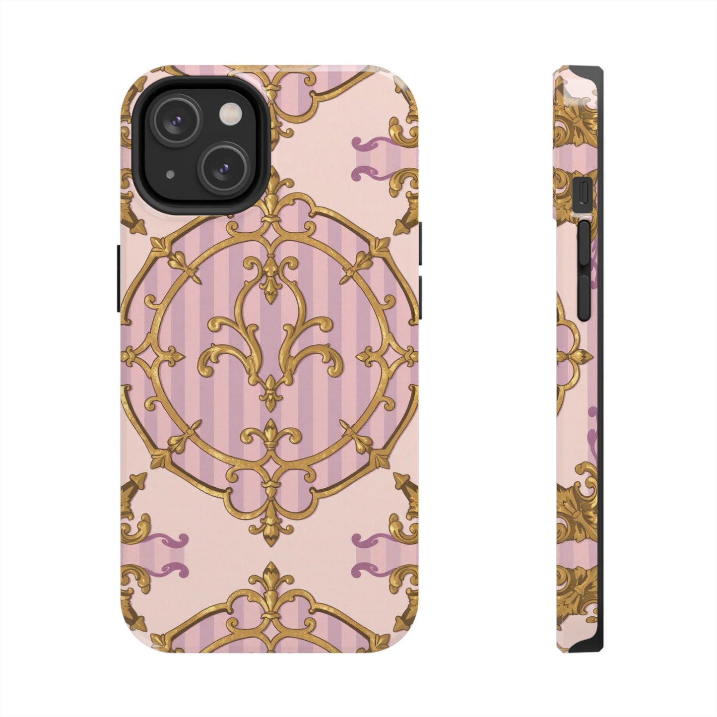 Elegant Vintage Phone Case, Tough Phone Case, Lavender & Alabaster Striped Gold Baroque Phone Cover, Stylish Phone Protector, Gift for Her