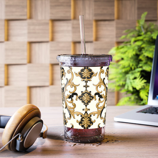Elegant Insulated Acrylic Cup - Stylish Drinkware, Travel Mug, Summer Sips, Home Decor, Gift Idea - Black & Gold Rococo
