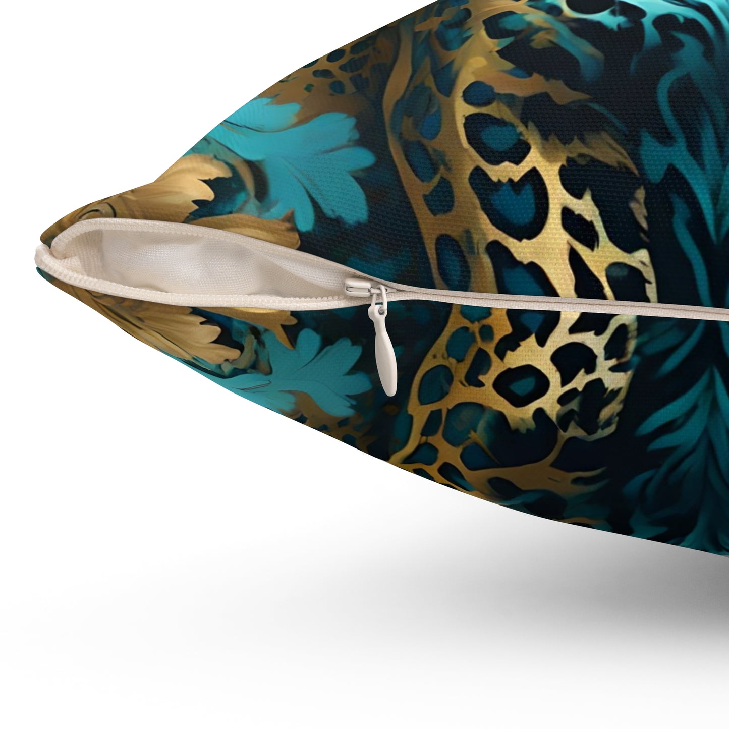 Luxurious Leopard Print Square Pillow - Decorative Home Accent - Turquoise Leopard