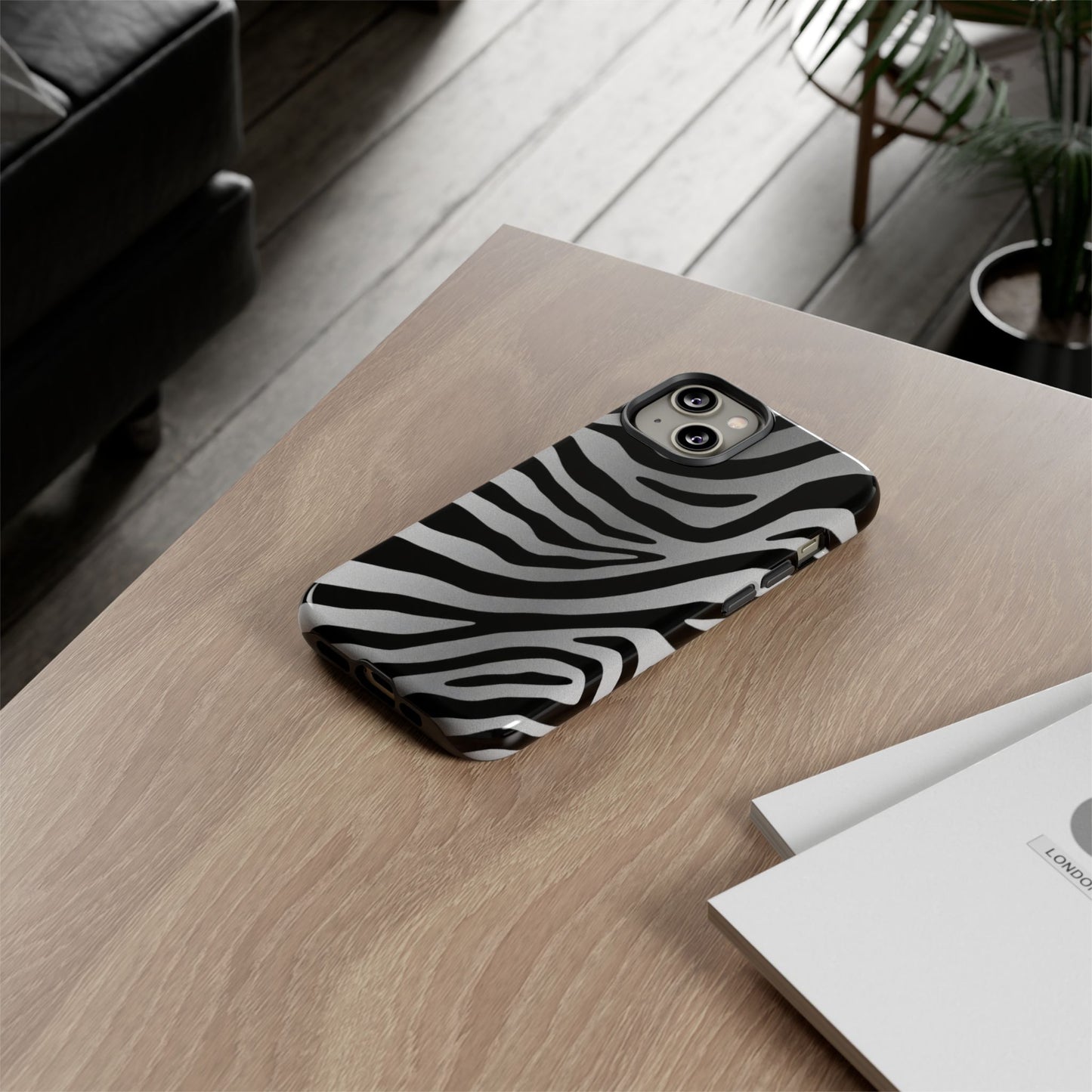 Zebra Print Tough Phone Case - Silver