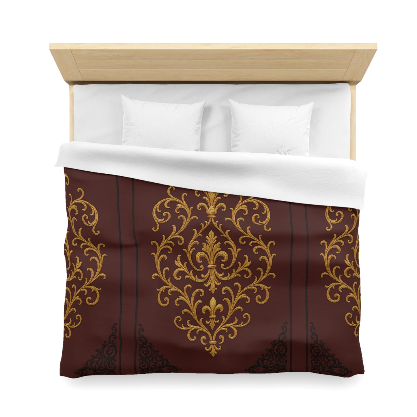Dusk Burgundy-Black & Gold Baroque Duvet Cover - Regal Gold Baroque on Burgundy Microfiber