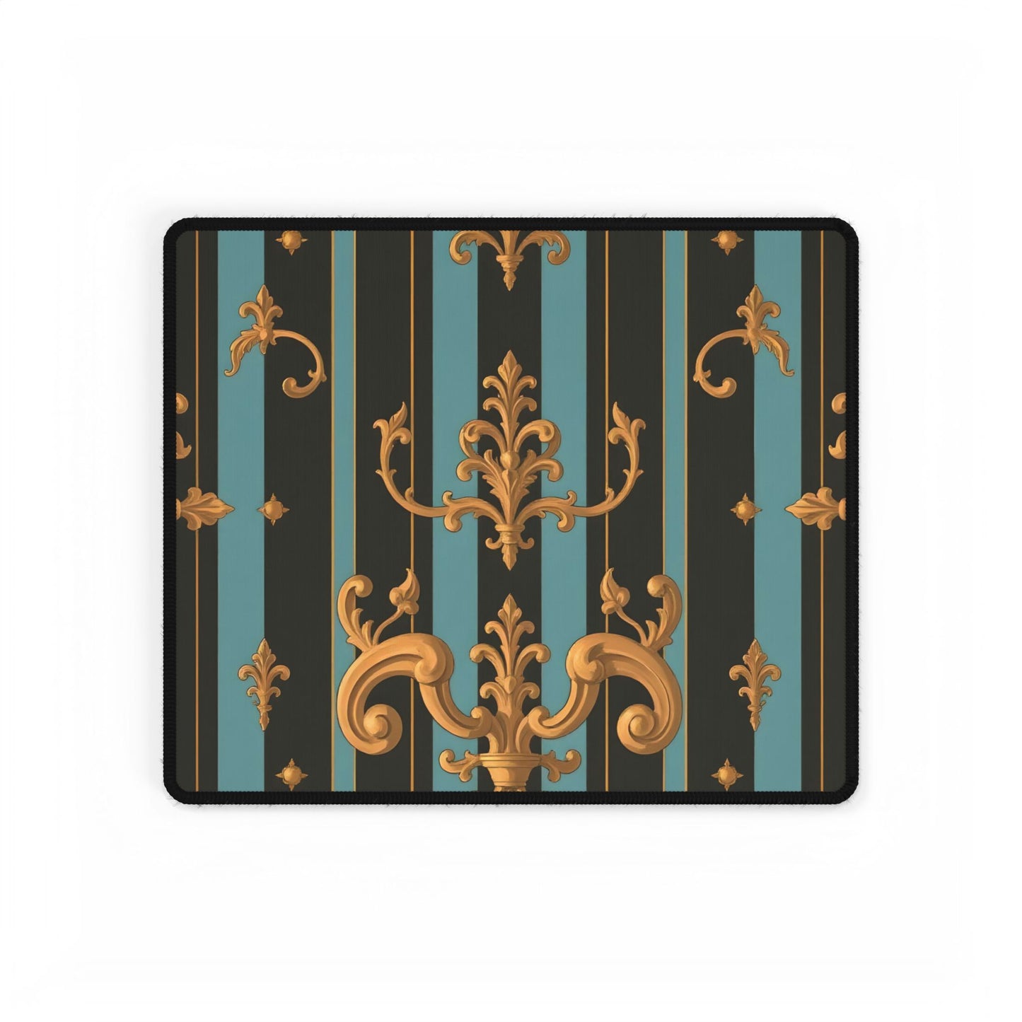 Elegant Black & Gold Desk Mats for Home Office, Stylish Desk Accessories, Work From Home Decor - Black & Turquoise Striped Baroque