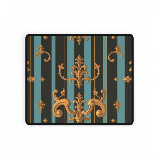 Elegant Black & Gold Desk Mats for Home Office, Stylish Desk Accessories, Work From Home Decor - Black & Turquoise Striped Baroque