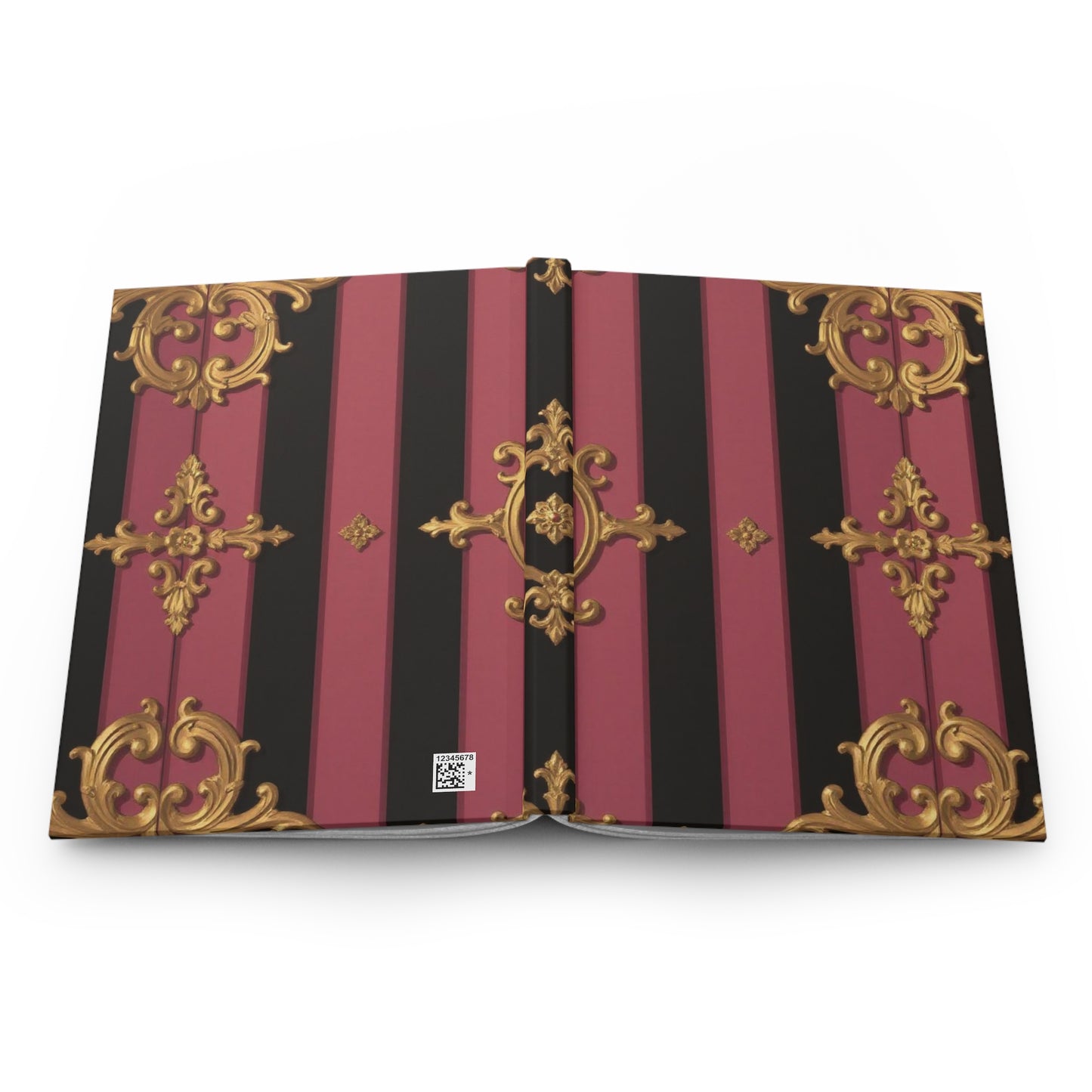 Elegant Black & Mauve Striped Gold Baroque Hardcover Journal, Sophisticated Writing Notebook, Gift for Writers, Art Lovers, Journaling, Notebooks