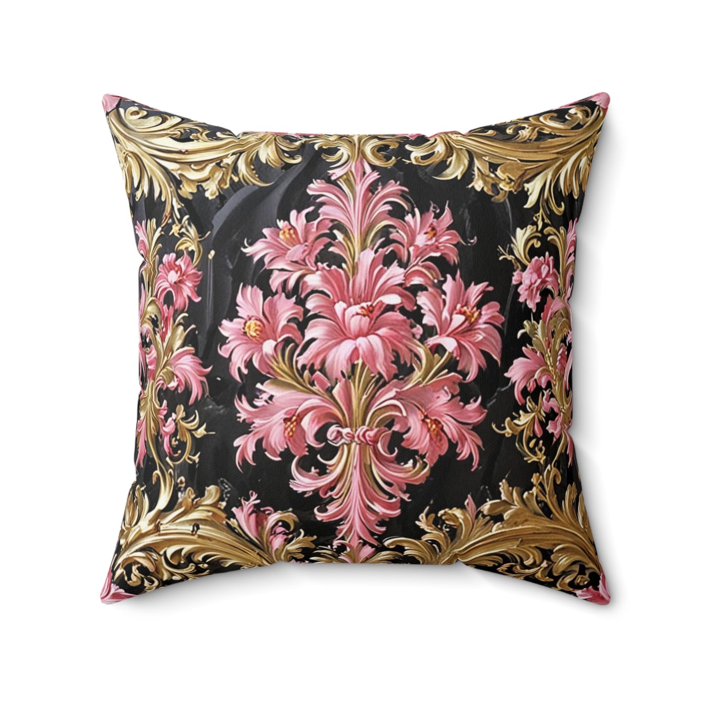 Luxurious Floral Print Pillow, Bohemian Home Decor, Throw Cushion, Elegant Accent Pillow, Gift for Her - Black & Pink Oil Painting Style Rococo