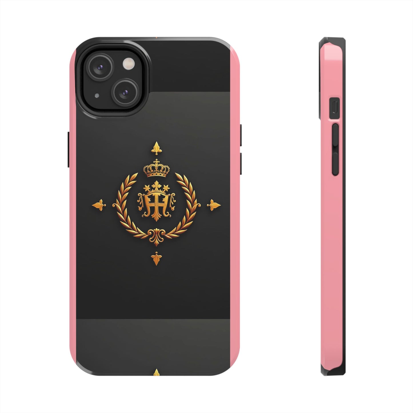 Tough Phone Case with Regal Design - Elegant Phone Protection, Gift for Him/Her, Royalty Inspired - Pink Striped Gold Crest
