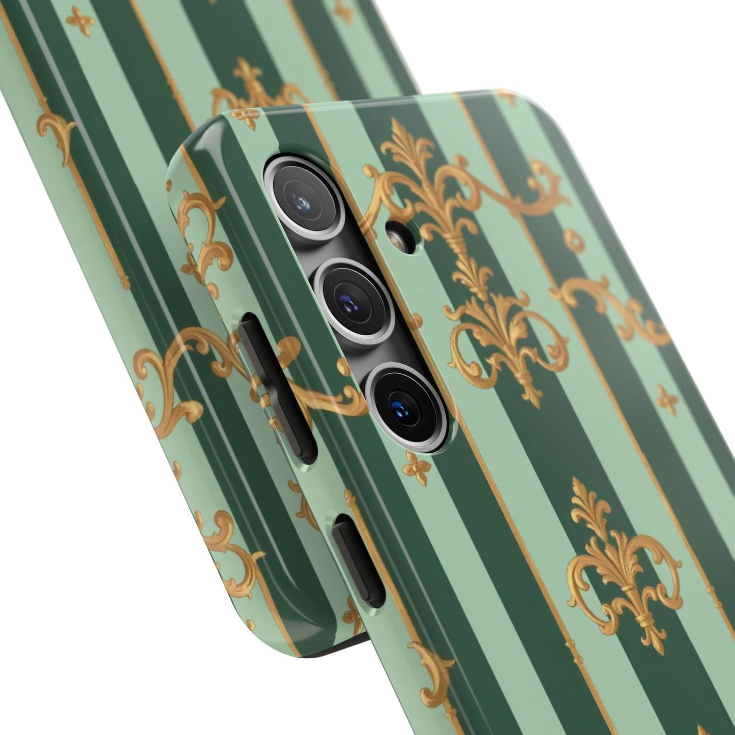 Elegant Floral Tough Phone Cases | Stylish Phone Protection, Gift for Her, Trendy Accessory, Unique Decor - Mint Green & Teal Striped Gold Baroque
