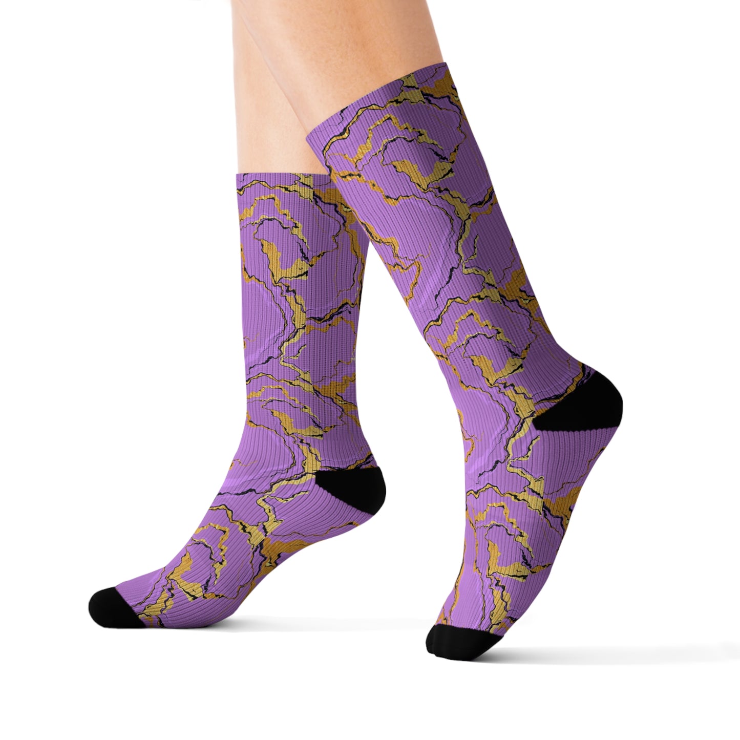 Marble Lavender Print Crew Socks | Funky Socks for Women, Unisex Gift for Friends, Fun Fashion Accessories, Casual Wear
