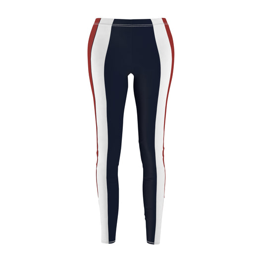 Lunar Midnight & Red-White Striped Stylish Casual Leggings for Women, Sporty Activewear, Fitness Leggings, Everyday Comfort, Perfect for Yoga & Workout