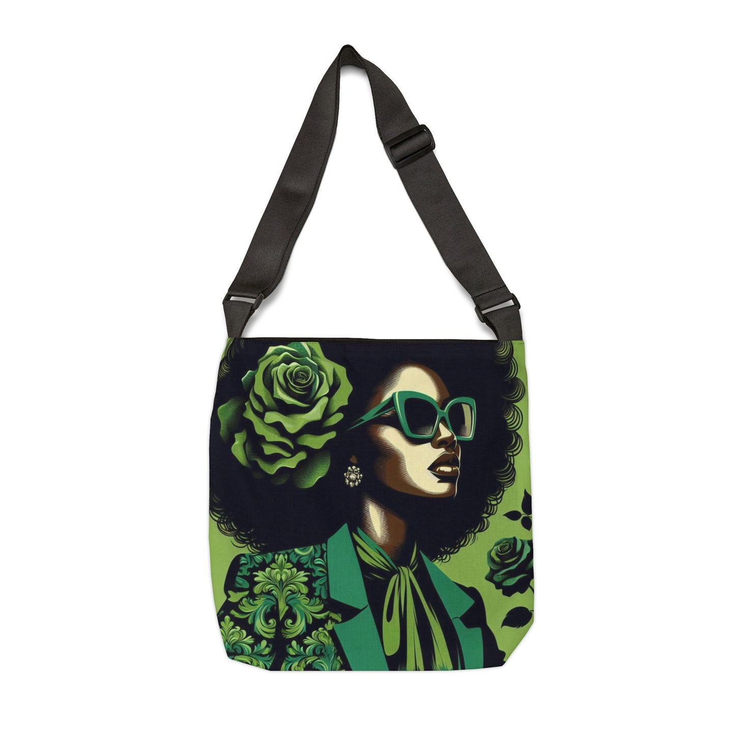 Chic Adjustable Tote Bag with Floral Design | Eco-Friendly Carryall for Everyday Use, Shopping, Travel, or Events - Lady in Green Damask