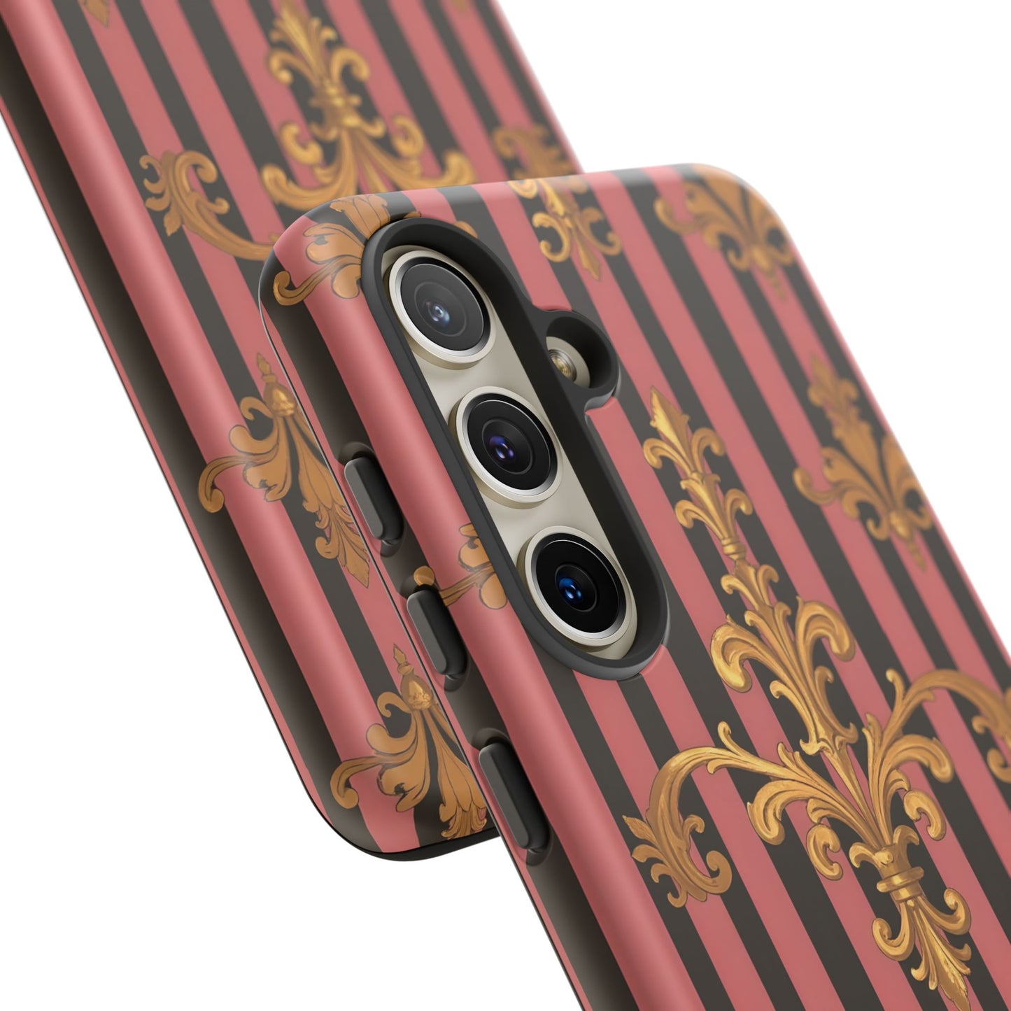 Elegant Floral Motif Phone Case - Tough Cases with Vintage Design - Mauve Striped Gold Damask