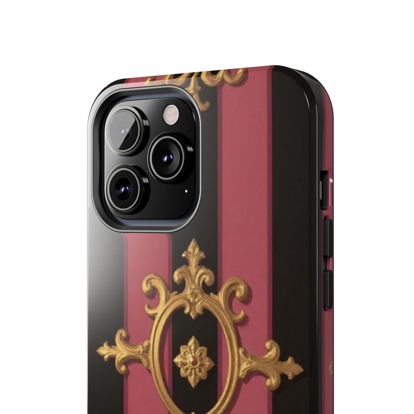 Elegant Black & Mauve Striped Gold Baroque Tough Phone Cases, Luxe Phone Covers, Fashionable Mobile Cases, Gift for Her, Holiday Phone Accessories