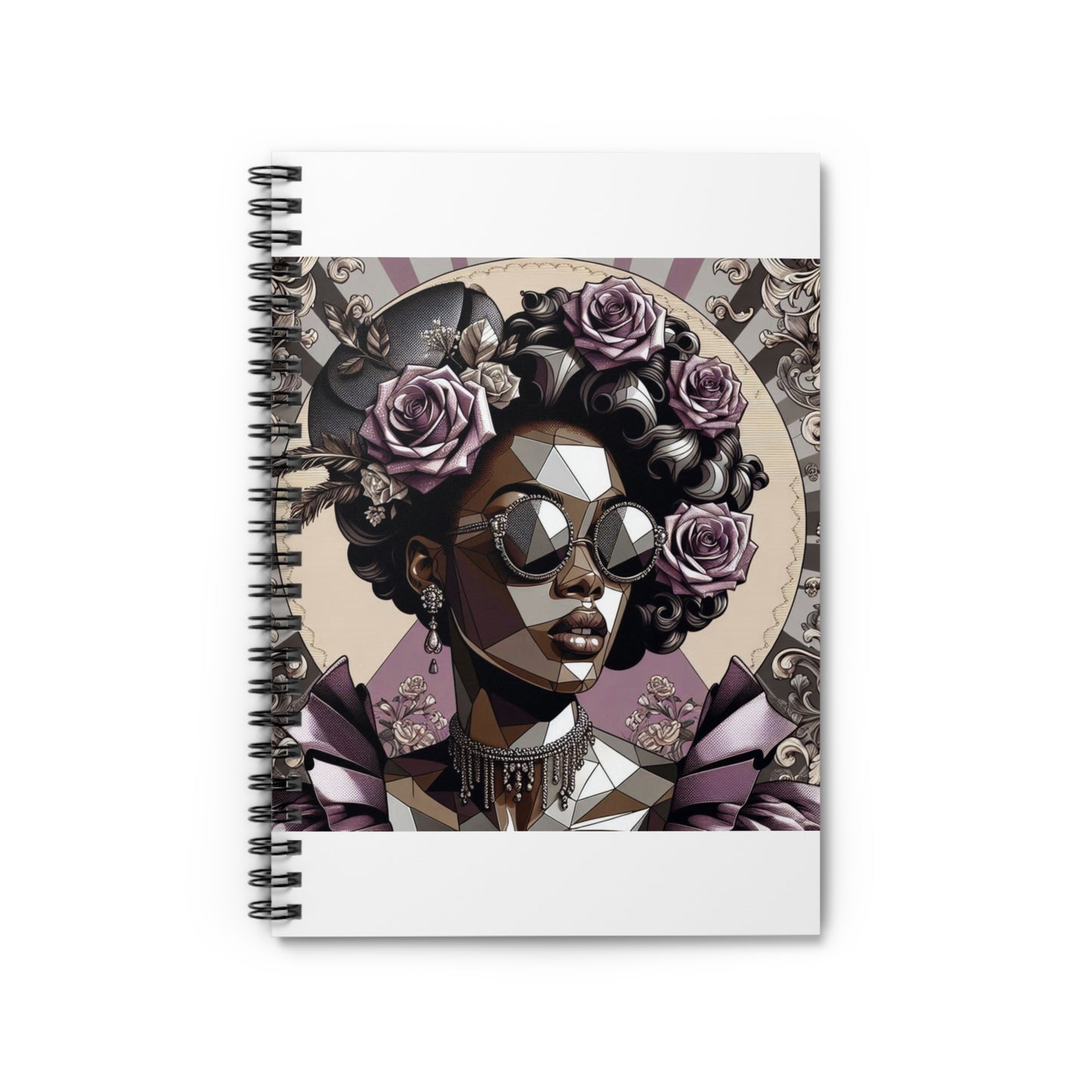 Stylish Spiral Notebook - Ruled Line, Floral Art Journal, Feminine Gift, Creative Writing, Vintage Aesthetic - Lilac Baroque Lady