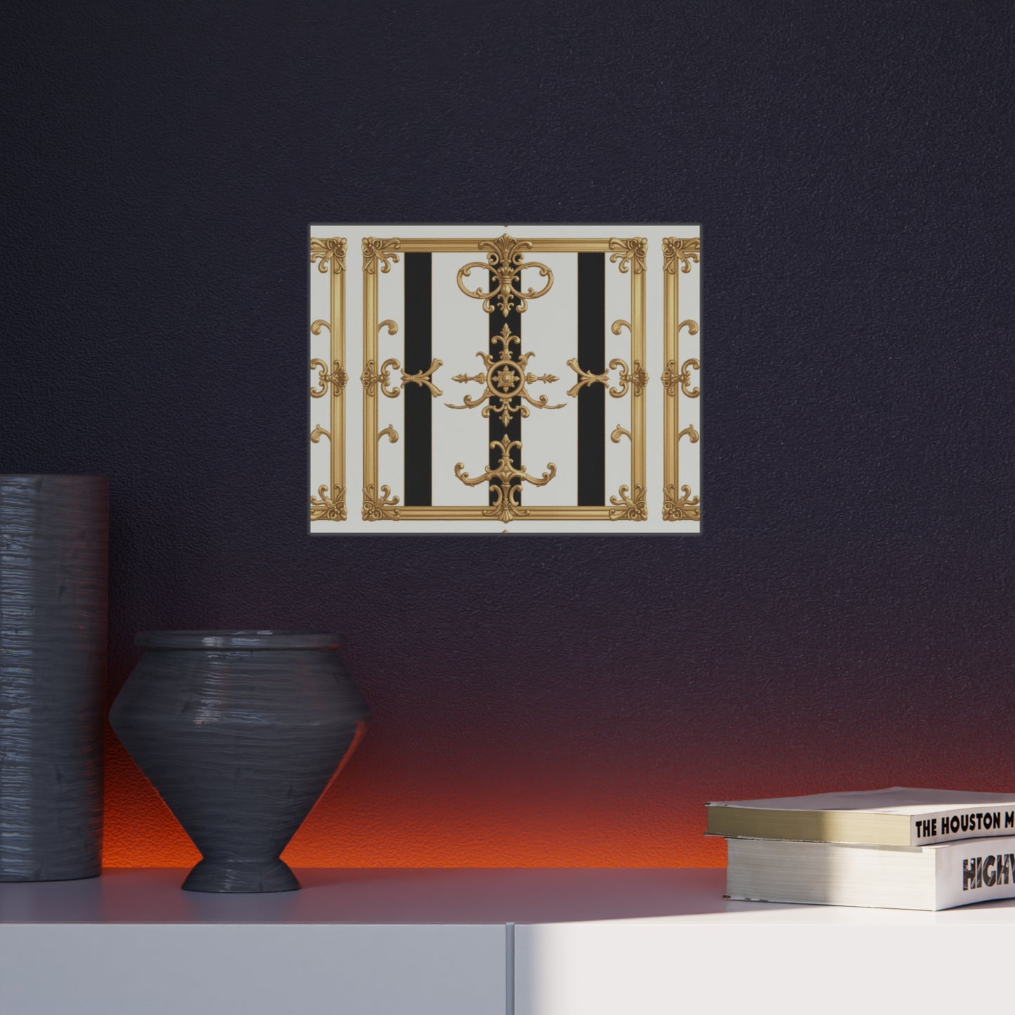 Elegant Foam Board Wall Art, Decorative Display, Home Decor, Office Decor, Visual Boards, Art Displays - Black & White Striped Gold Baroque