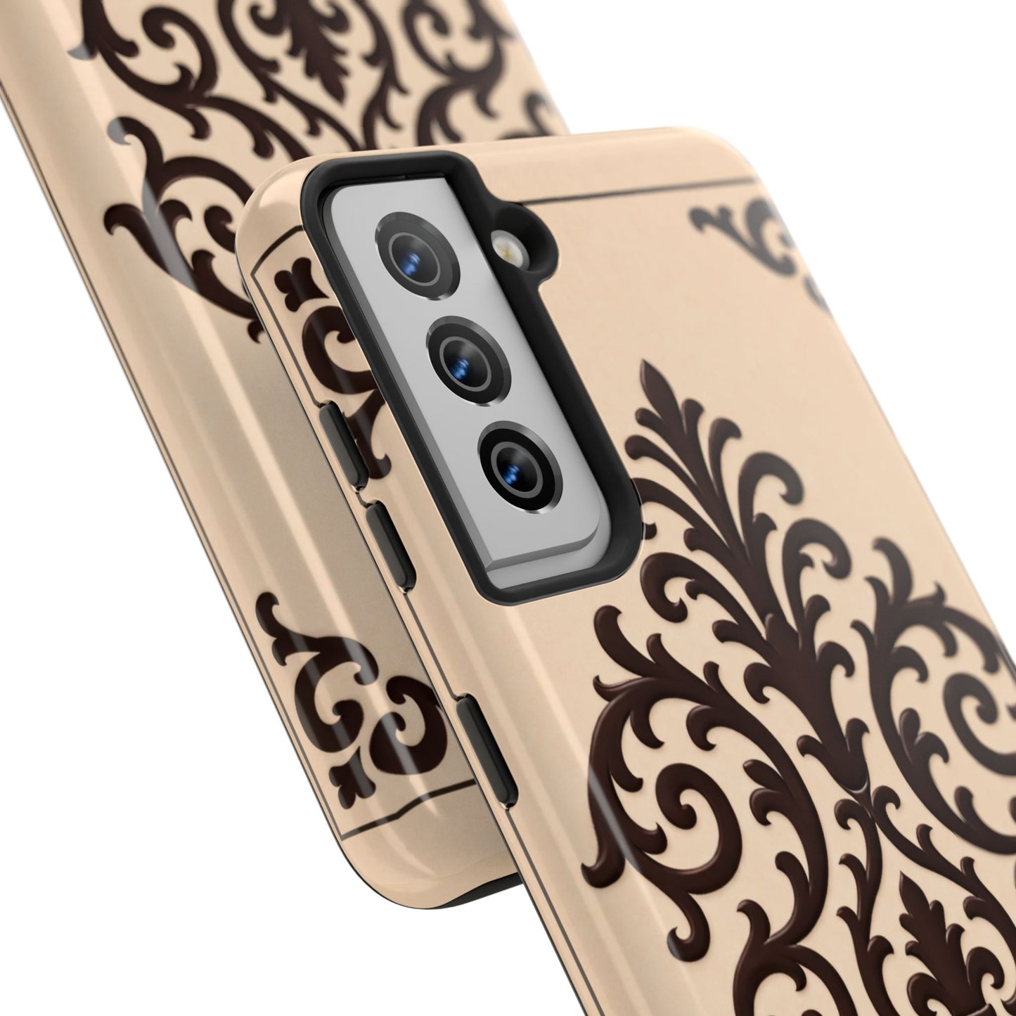 Almond-Beige & Brown Baroque Tough Phone Case — Elegant Beige & Brown Protective Cover