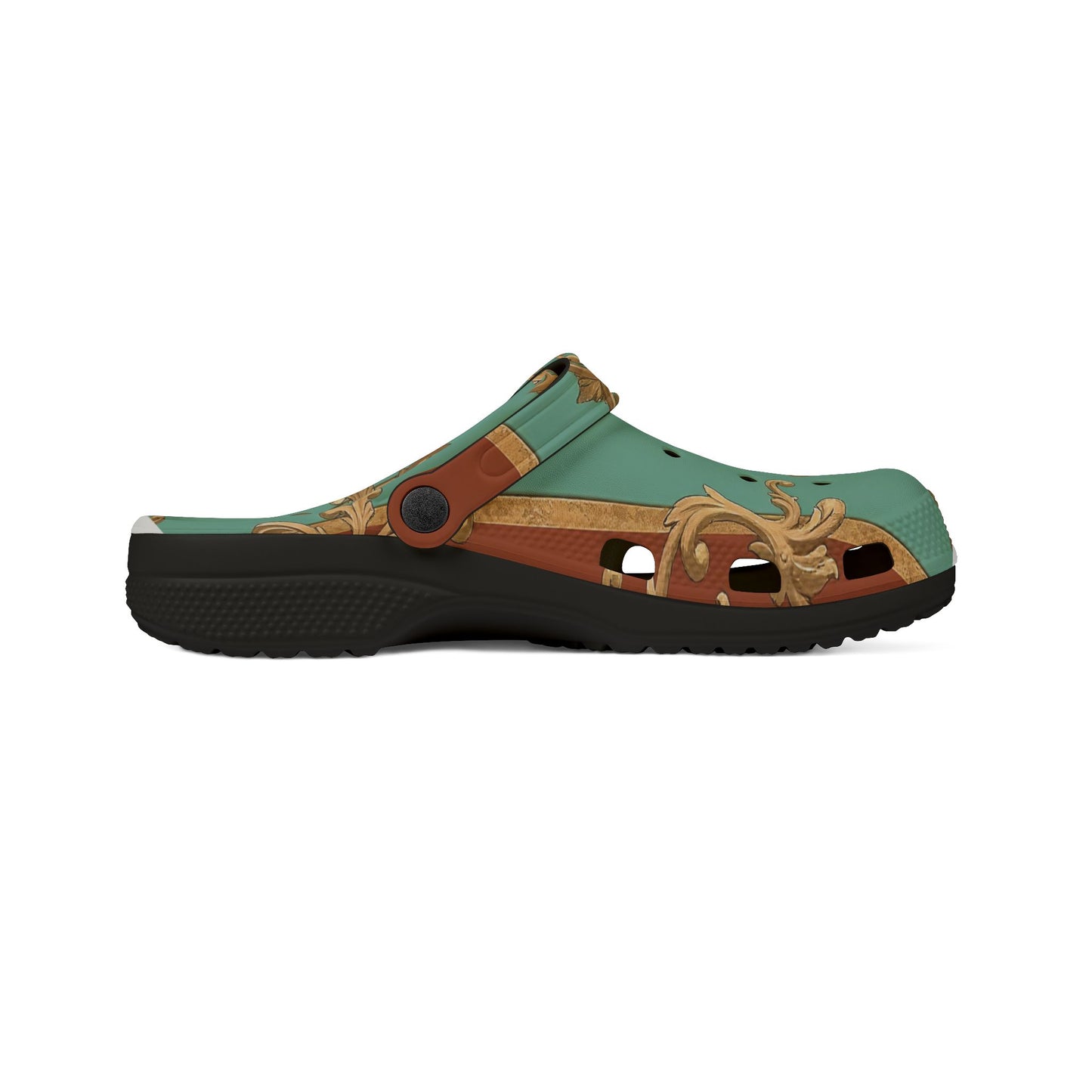 Elegant Decorative EVA Foam Rubber Shoes - Stylish Comfort for Every Occasion - Rust & Mint Aqua Striped Baroque