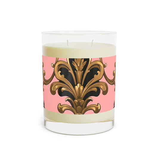 Elegant Floral Scented Candle - Home Decor, Gift for Her, Relaxation, Birthday Present, Aromatherapy - Pink, Black & Gold Rococo