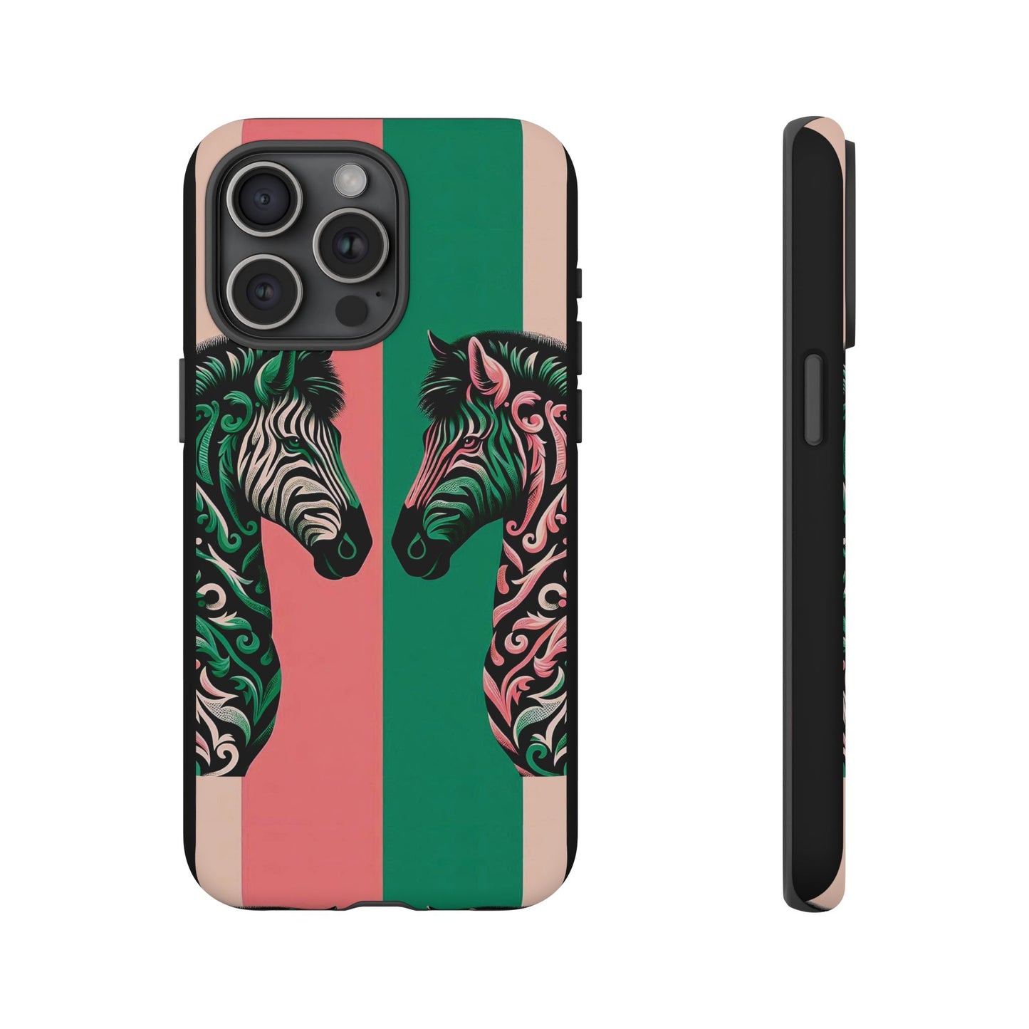 Phone Case - Elegant Pink & Green Zebra Damask Design