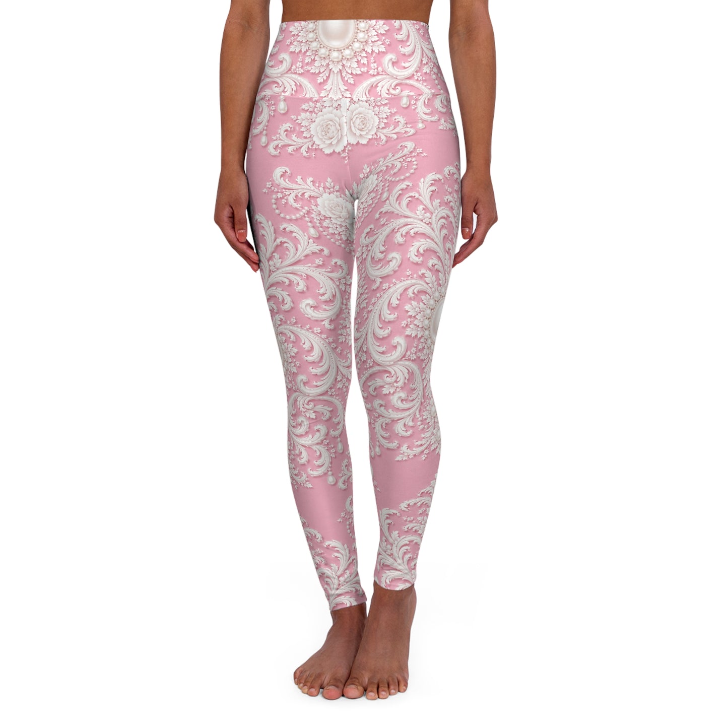 Pink Rococo All-Over Print High-Waisted Yoga Leggings