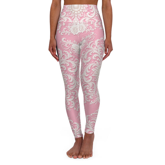 Pink Rococo All-Over Print High-Waisted Yoga Leggings