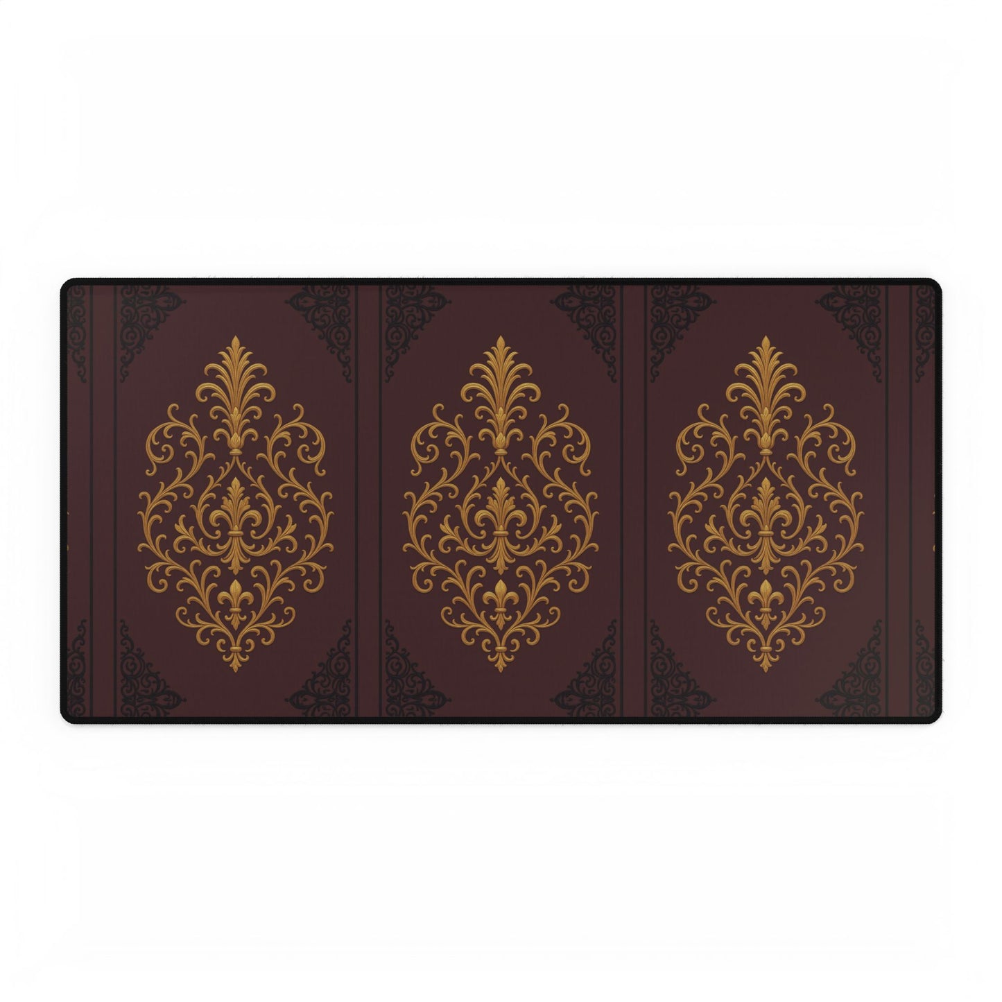 Dusk Burgundy-Black & Gold Baroque Desk Mat — Elegant Gold Baroque Mouse Pad