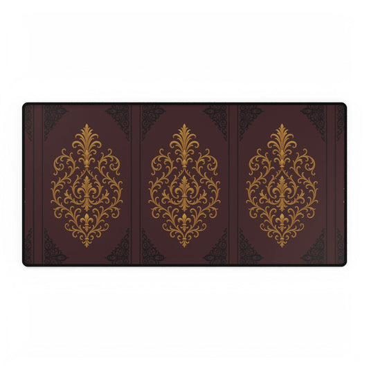 Dusk Burgundy-Black & Gold Baroque Desk Mat — Elegant Gold Baroque Mouse Pad