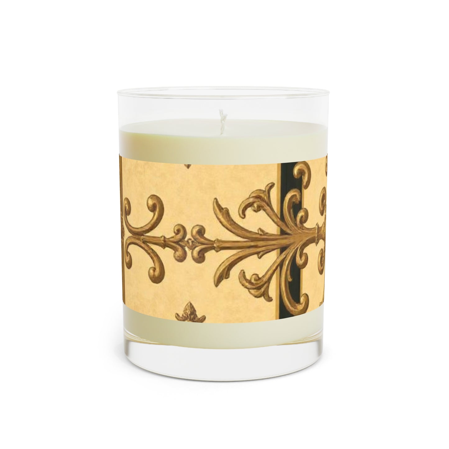 Elegant Gold Foil Scented Candle, Decorative Aromatherapy Gift, Home Décor Candle, Luxe Candle for Relaxation - Matte Yellow Striped Antique Rococo
