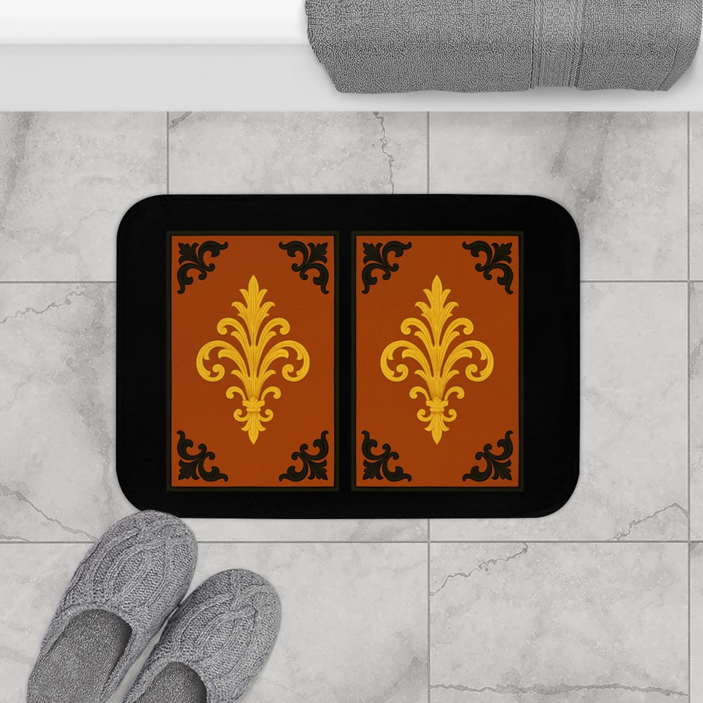 Dusk Terracotta Baroque Bath Mat — Classic Gold & Dusk Terracotta Bathroom Rug