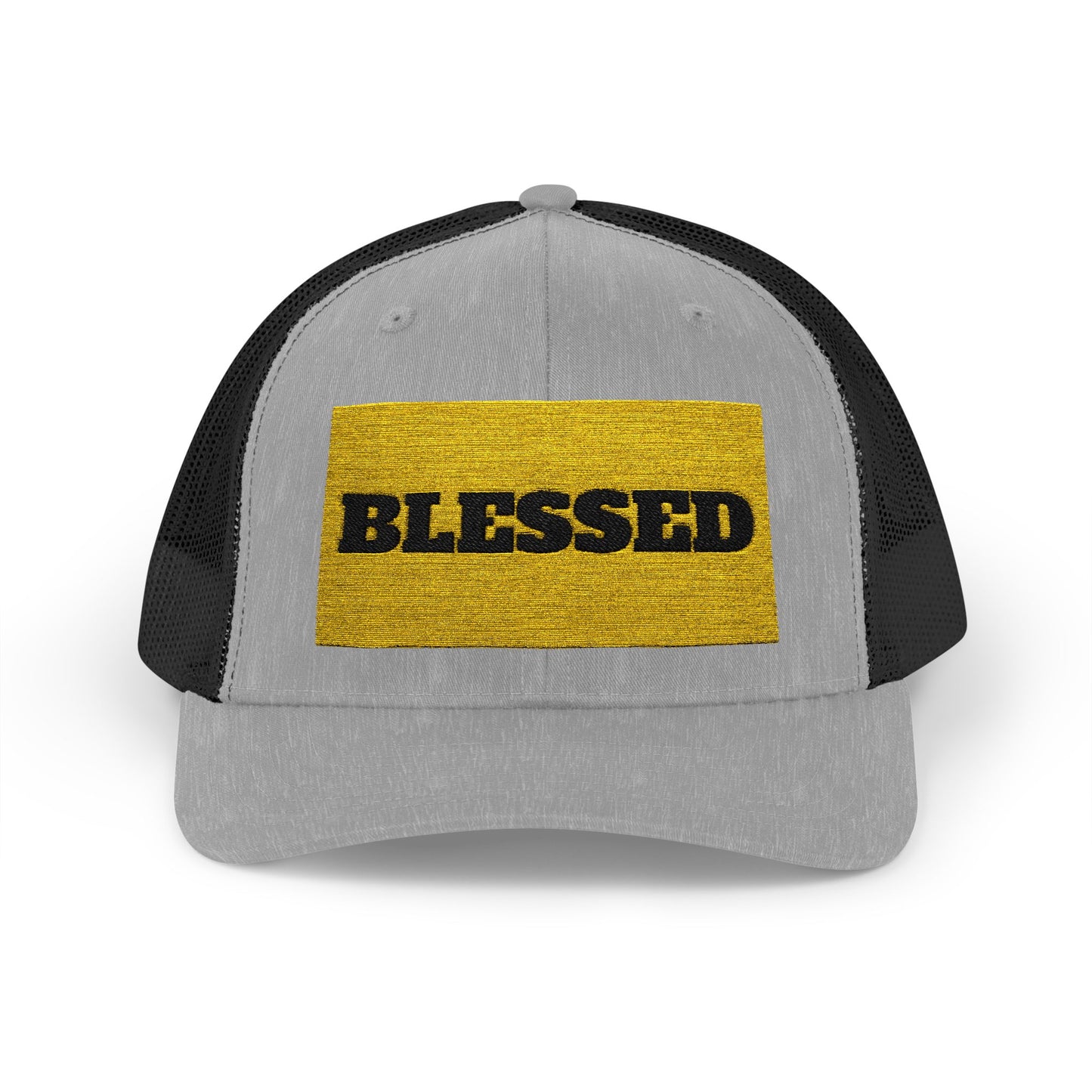 Blessed In Gold Snapback Trucker Cap for Everyday Inspiration, Faith-Based Accessory, Adjustable Hat, Gift for Friends, Motivational Cap