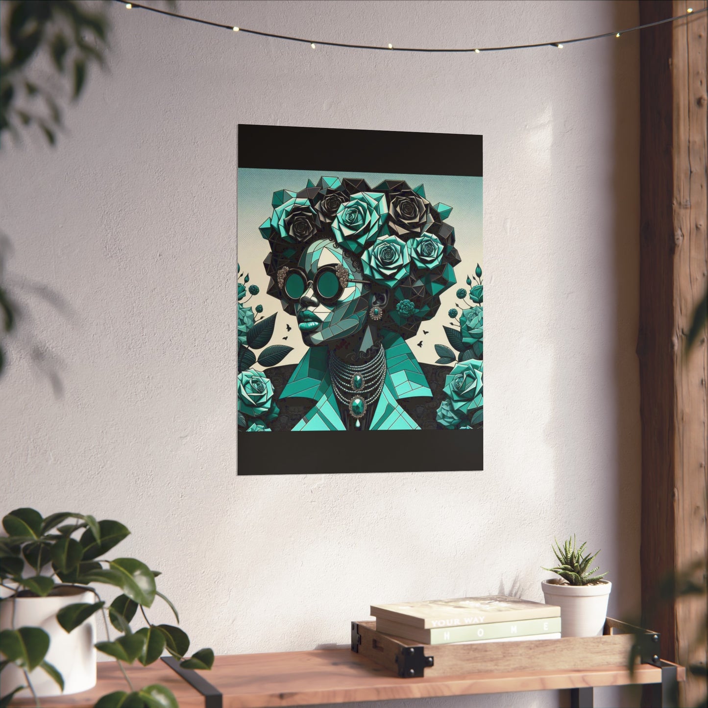 Chic Floral Fine Art Poster | Modern Wall Decor, Home Aesthetic, Gift for Art Lovers, Unique Room Makeover - Turquoise & Black Roses Lady