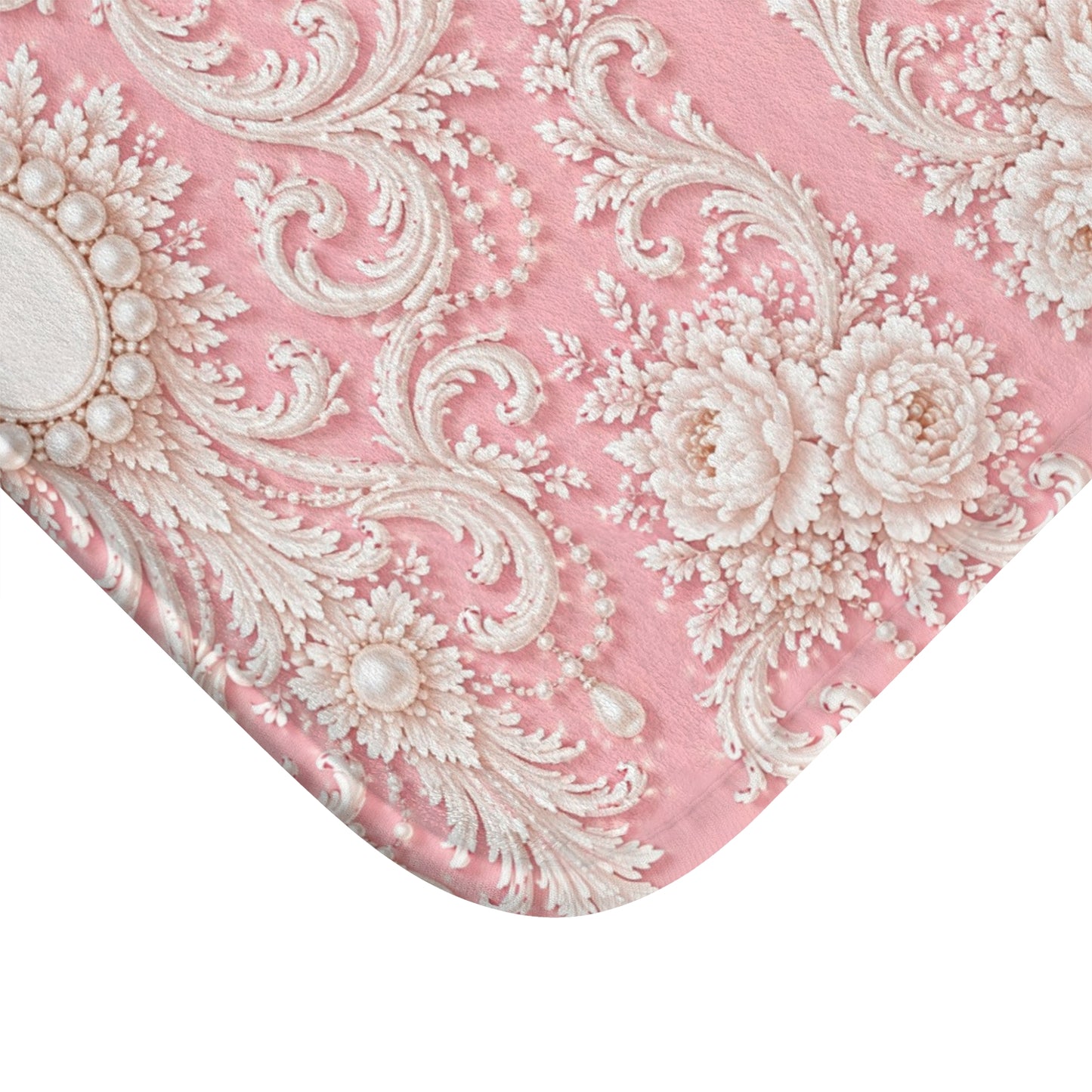 Pink Rococo Vintage Bath Mat — Elegant Floral Bathroom Rug