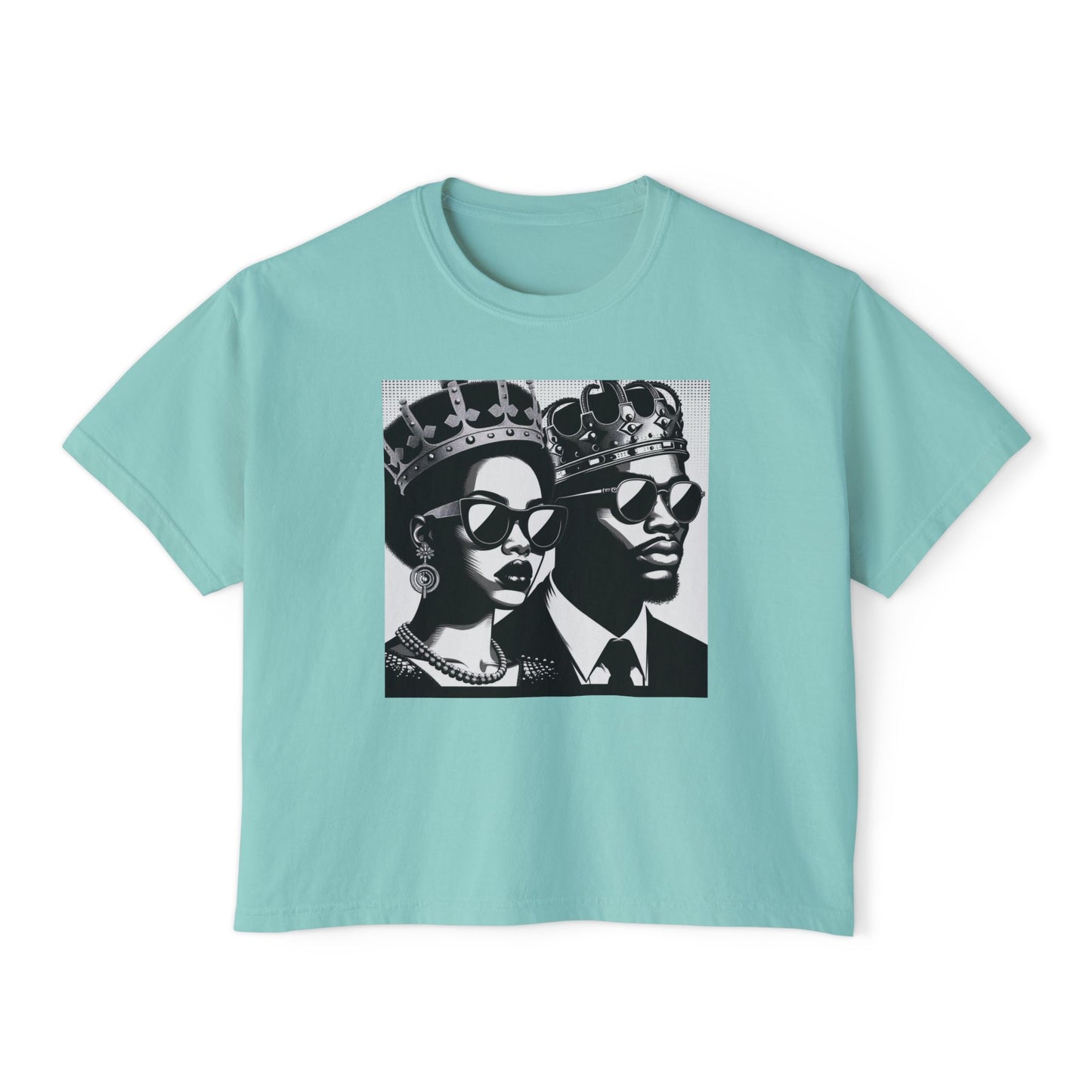 Royalty Inspired Women's Boxy Tee, Casual Chic Shirt, Black Couple Graphic Tee, Perfect Gift for Her, Streetwear Fashion